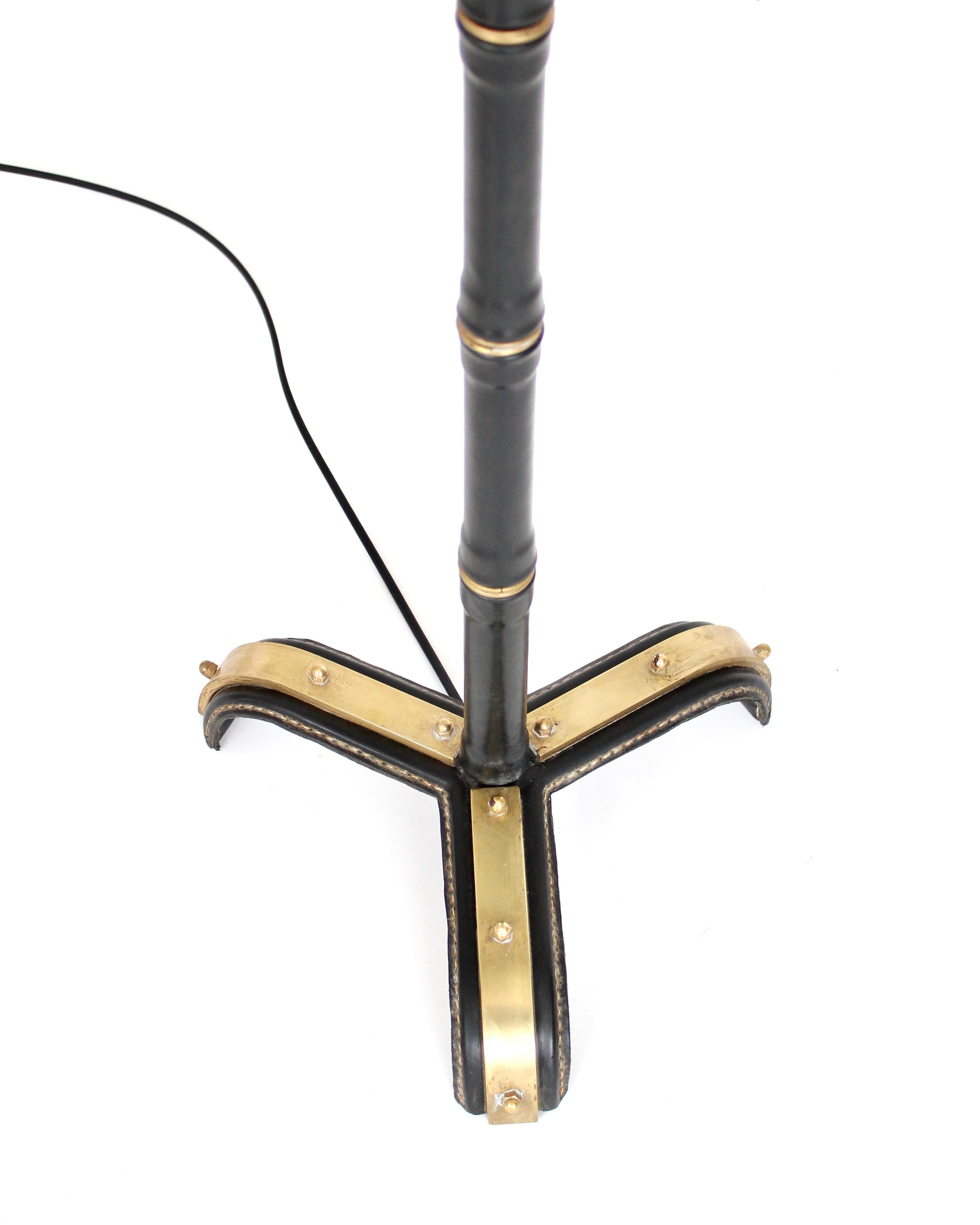 Jacques Adnet Leather and Brass French Floor Lamp 1