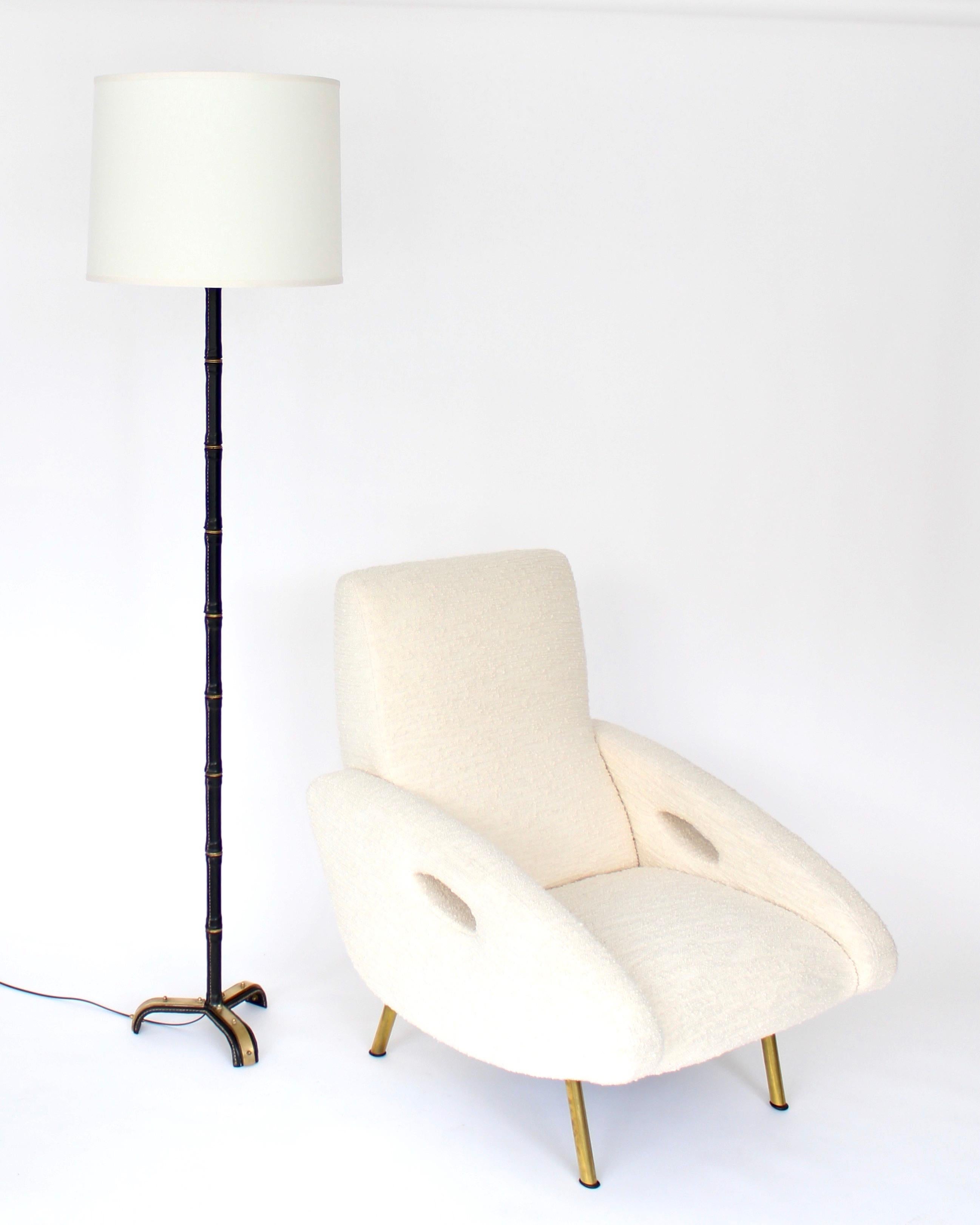 Jacques Adnet Leather and Brass French Floor Lamp 2