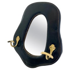 Jacques Adnet Leather and Brass Mirror
