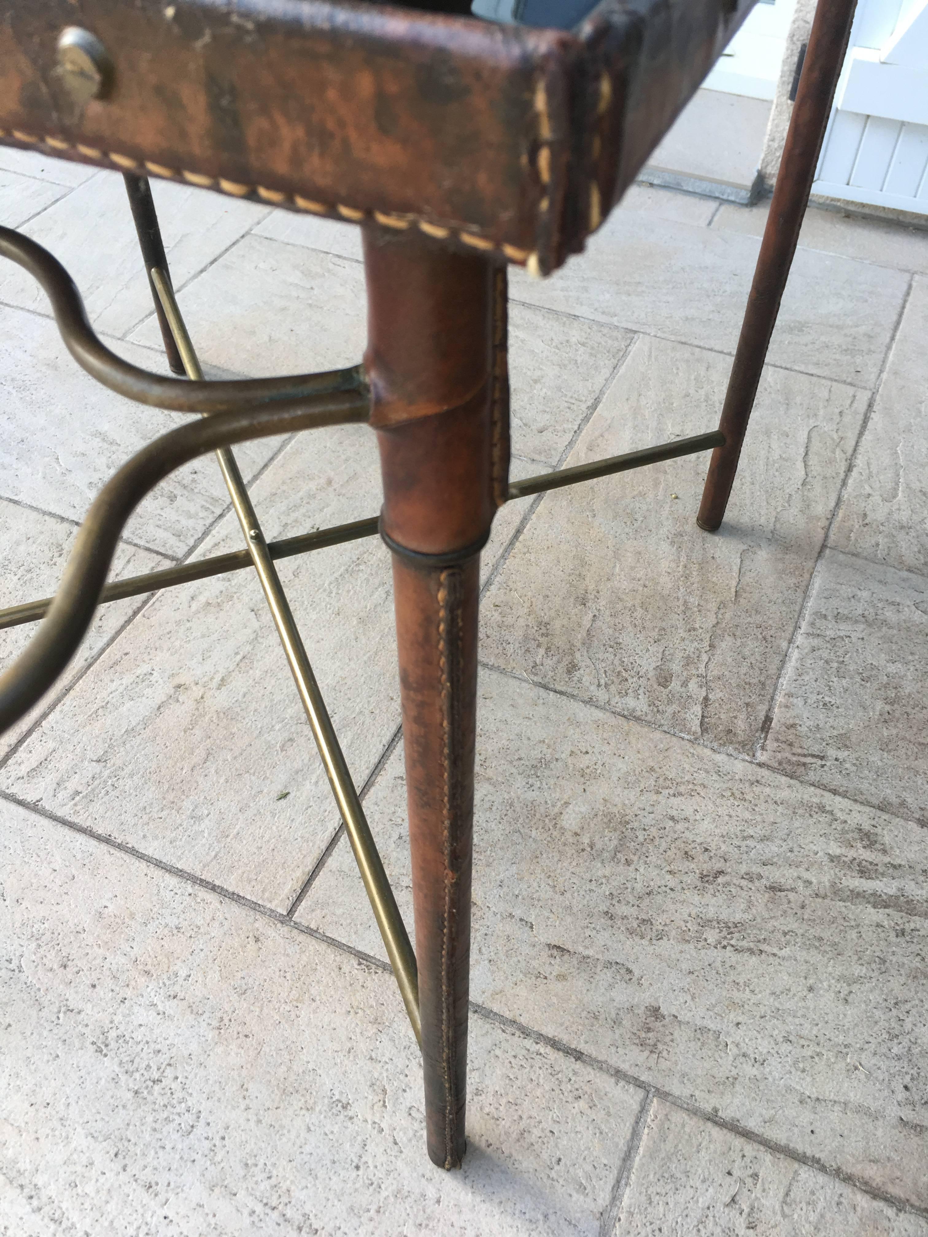 Jacques Adnet Leather and Brass Square Table, Black Ceramic Top, France, 1950s For Sale 9