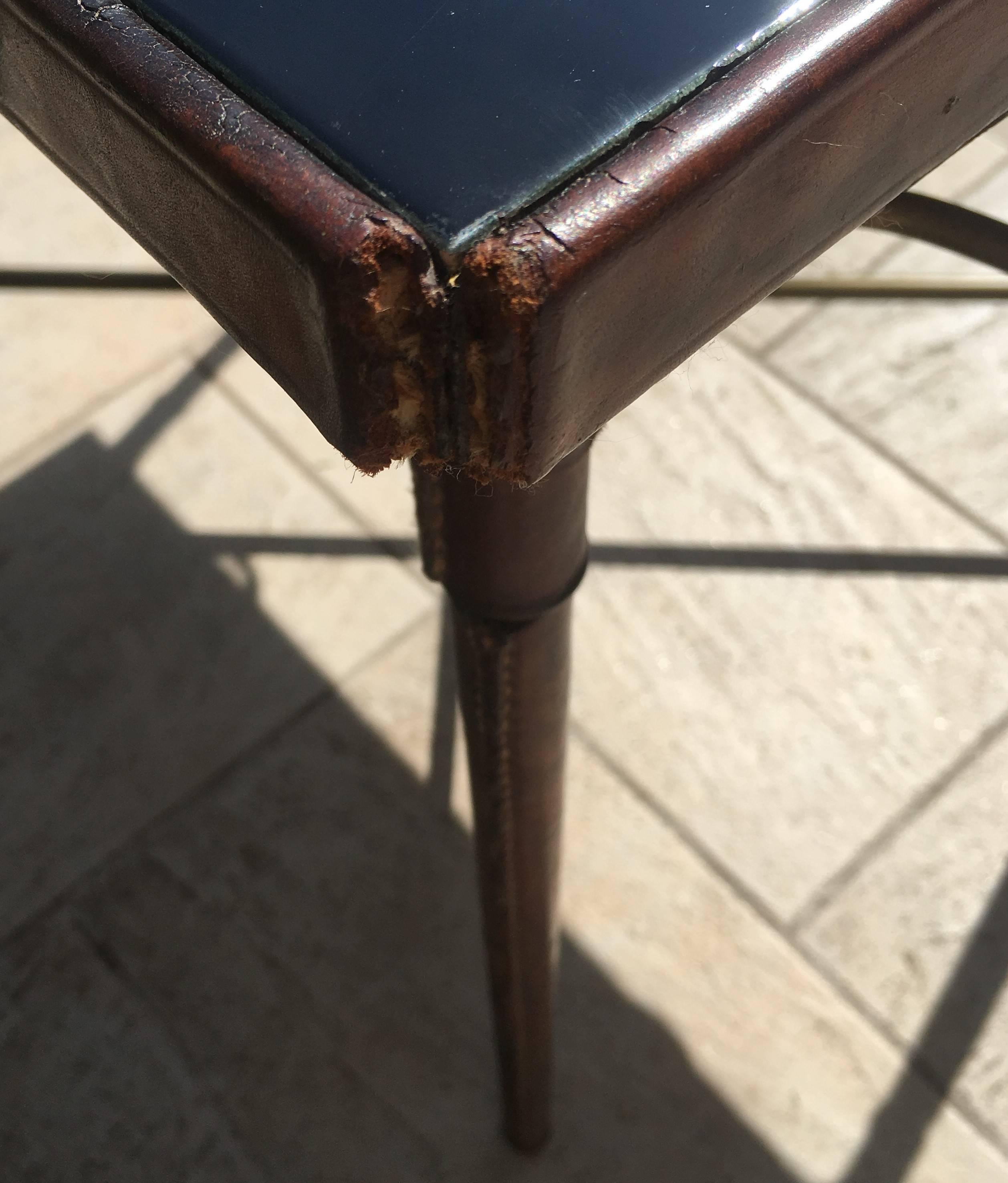 Jacques Adnet Leather and Brass Square Table, Black Ceramic Top, France, 1950s For Sale 11