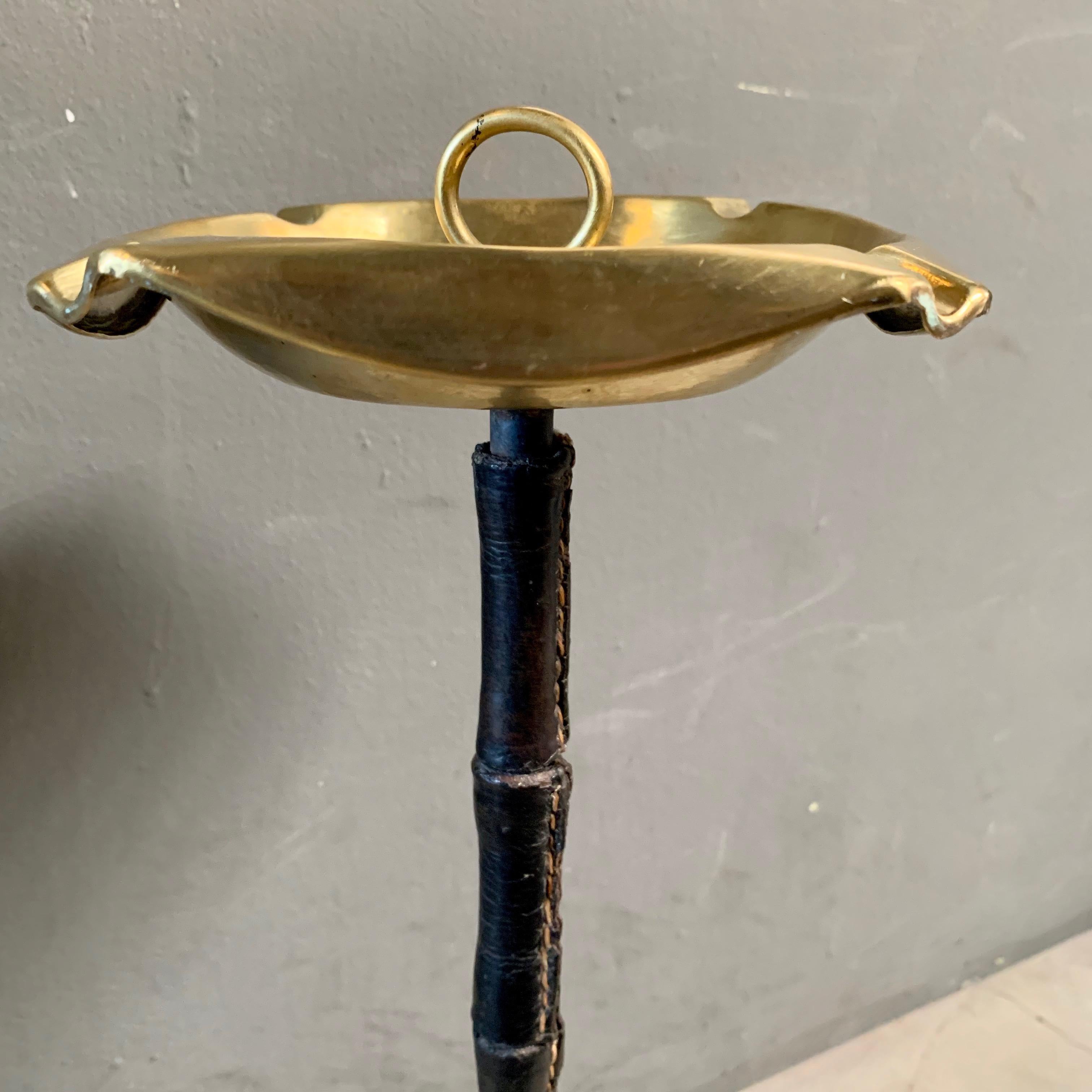 Mid-20th Century Jacques Adnet Leather and Brass Standing Ashtray