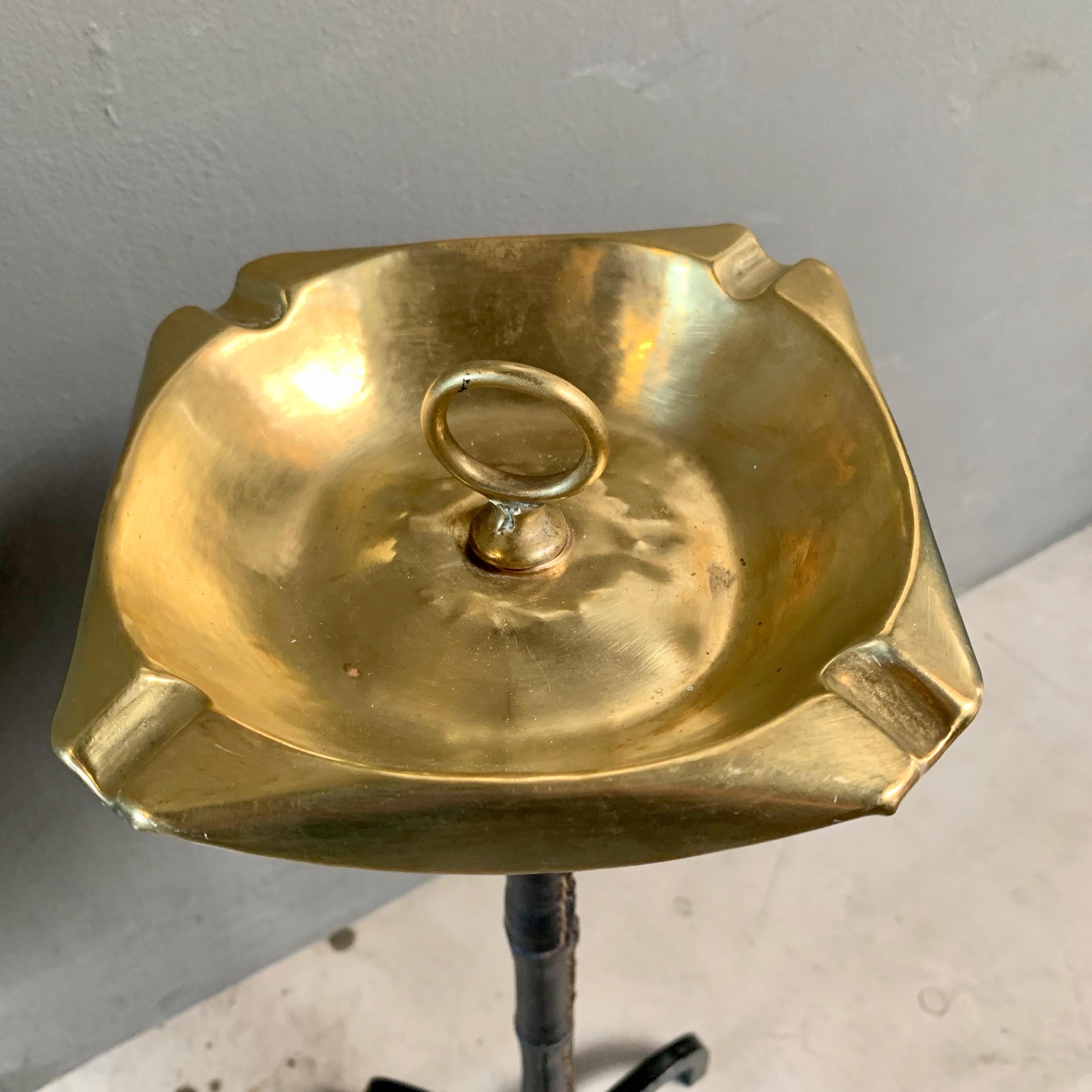 Jacques Adnet Leather and Brass Standing Ashtray 1