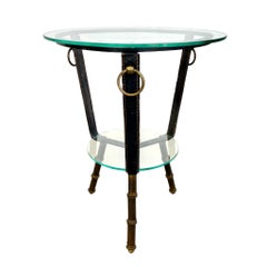 Jacques Adnet Leather and Brass Tripod Side Table, 1950s