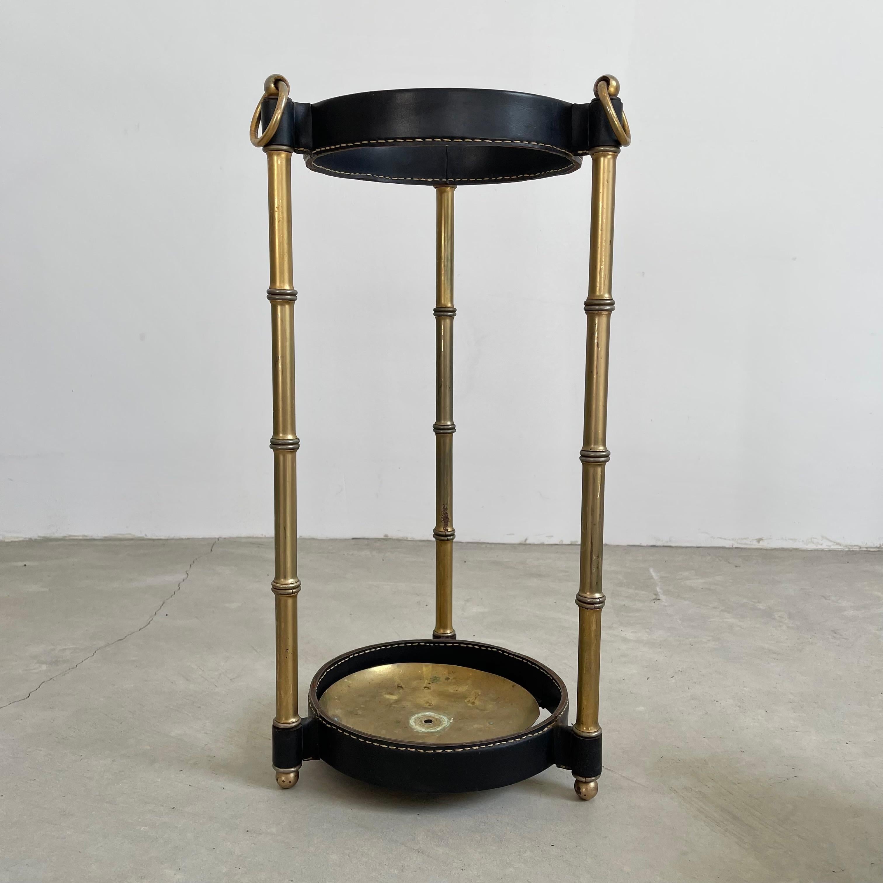 Jacques Adnet Leather and Brass Umbrella Stand, 1950s For Sale 4