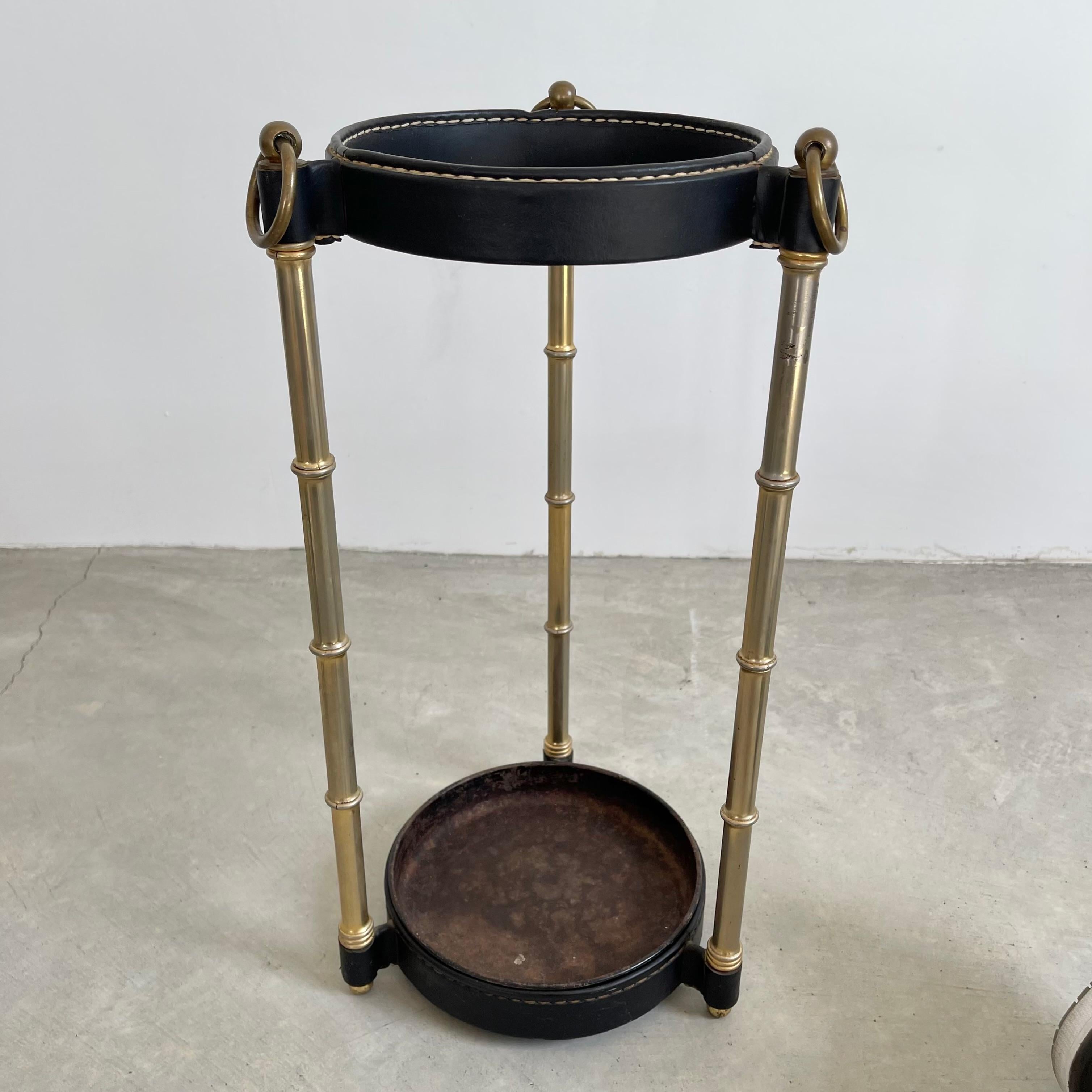 Jacques Adnet Leather and Brass Umbrella Stand, 1950s 4