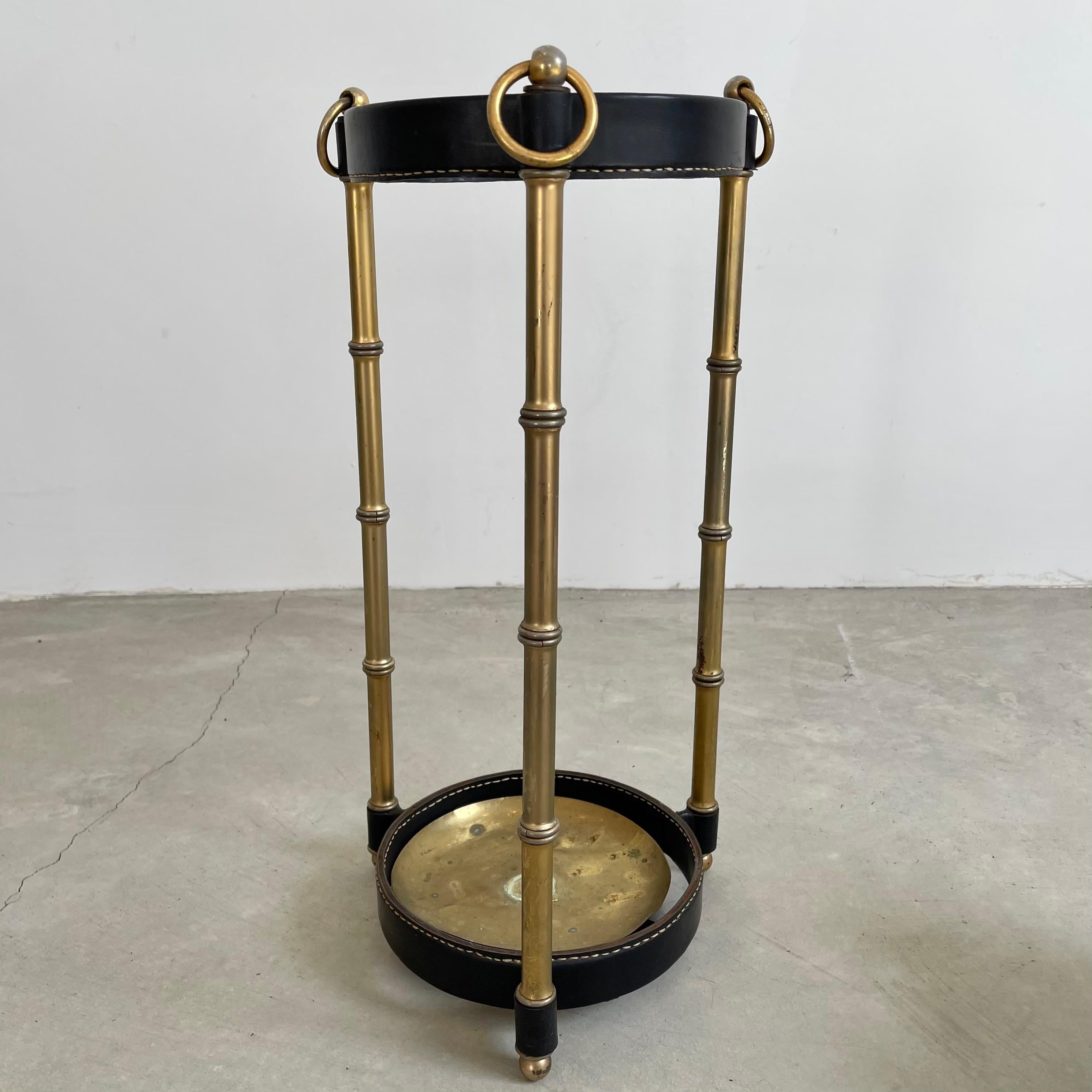 Jacques Adnet Leather and Brass Umbrella Stand, 1950s For Sale 6
