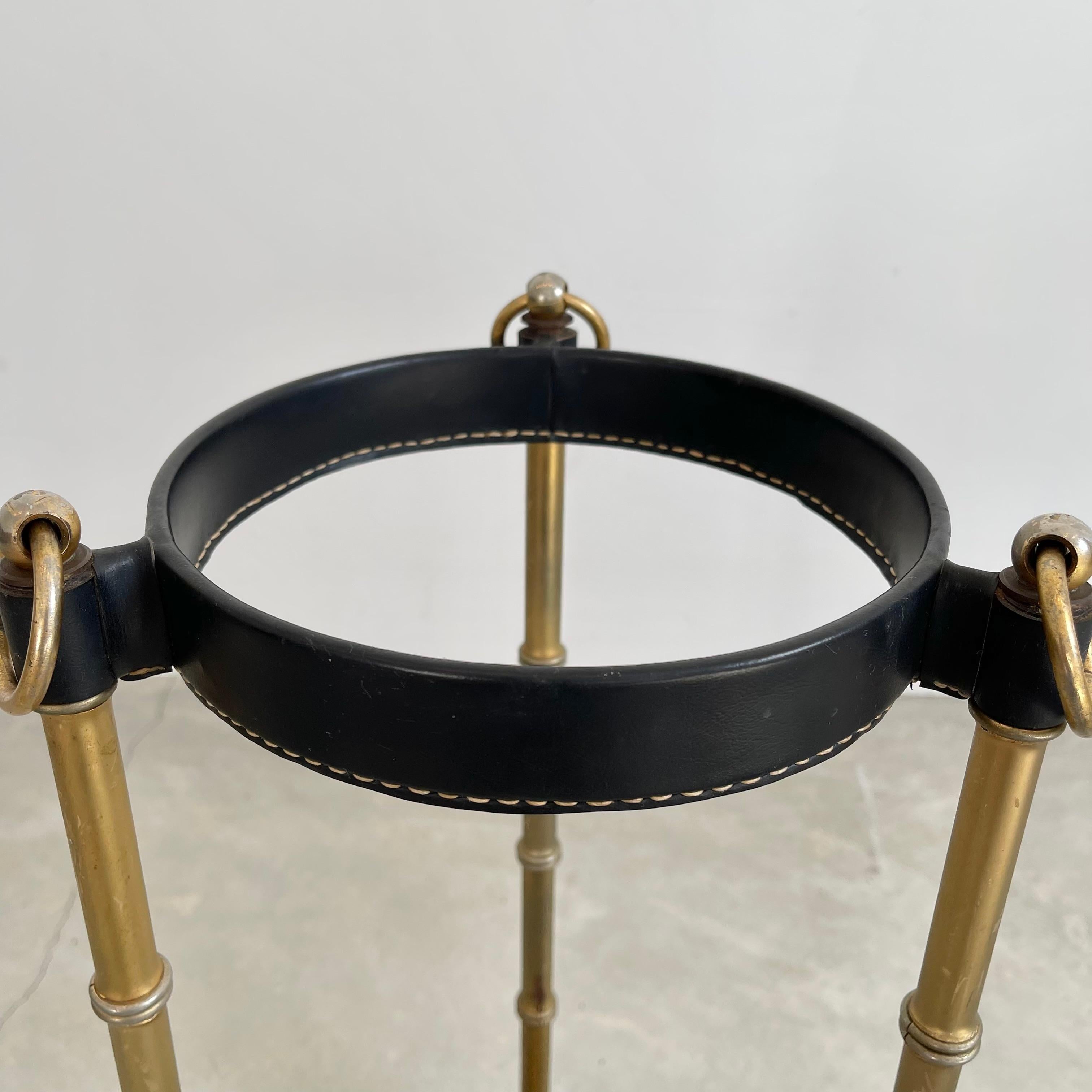 Jacques Adnet Leather and Brass Umbrella Stand, 1950s For Sale 7