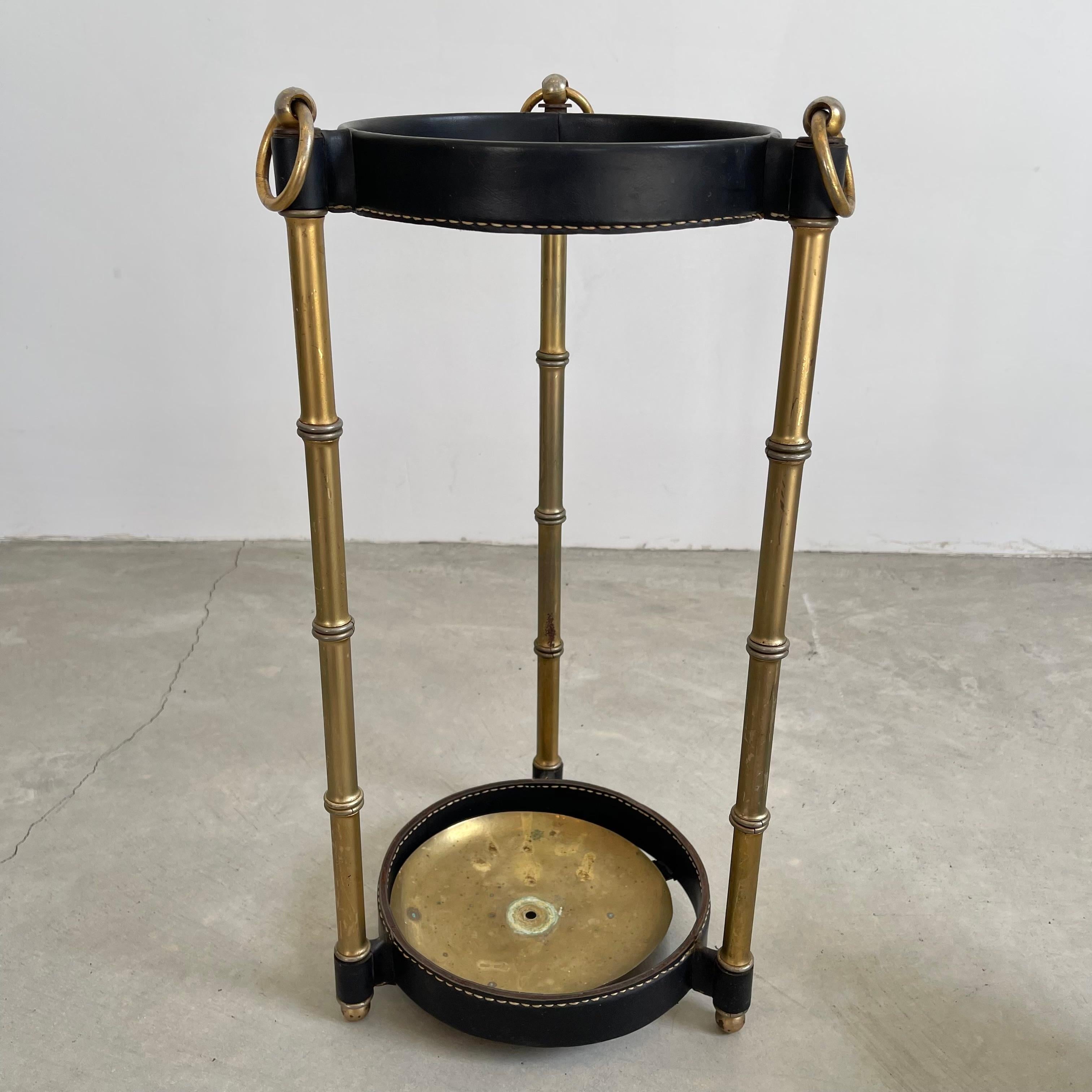 Jacques Adnet Leather and Brass Umbrella Stand, 1950s For Sale 8