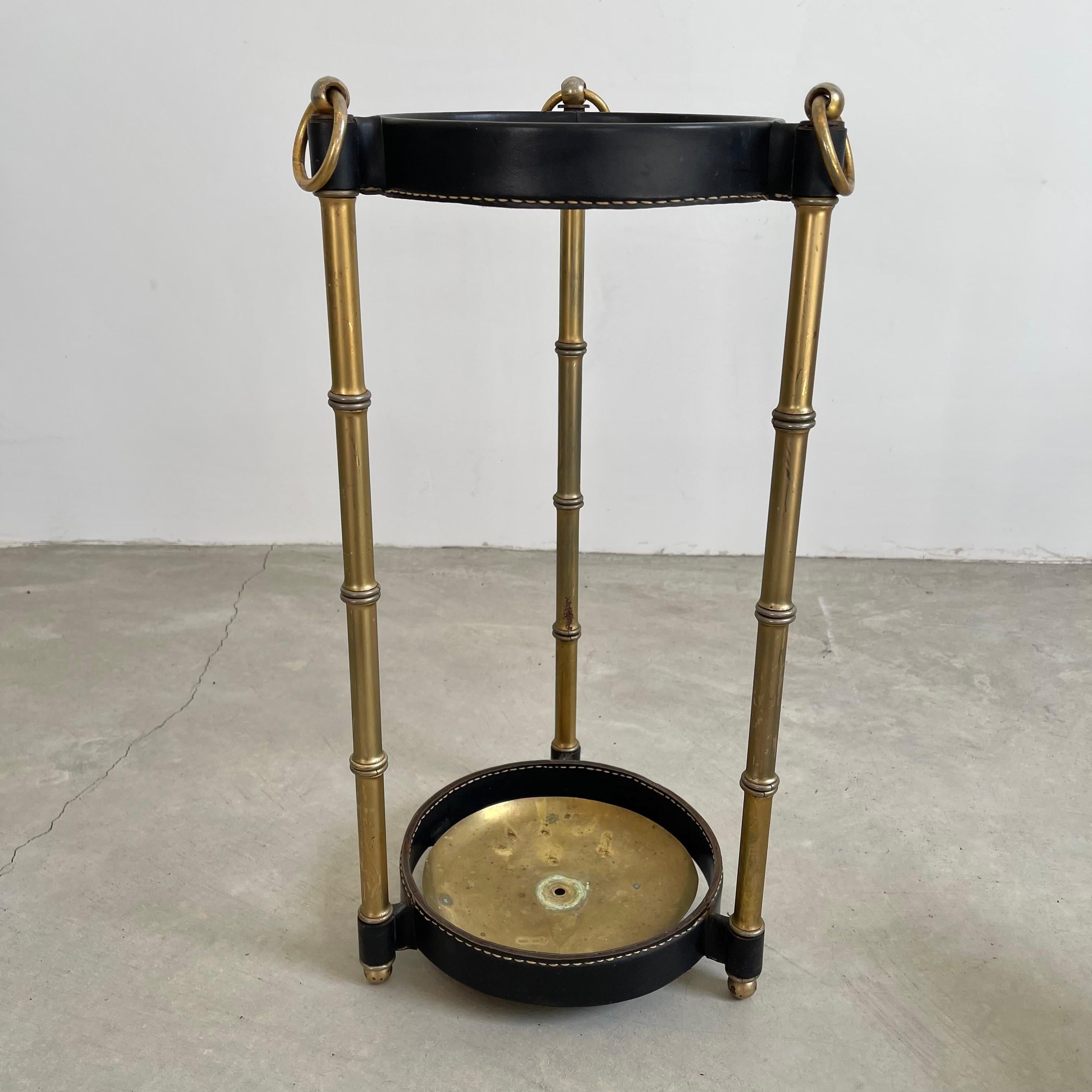 Jacques Adnet Leather and Brass Umbrella Stand, 1950s For Sale 9
