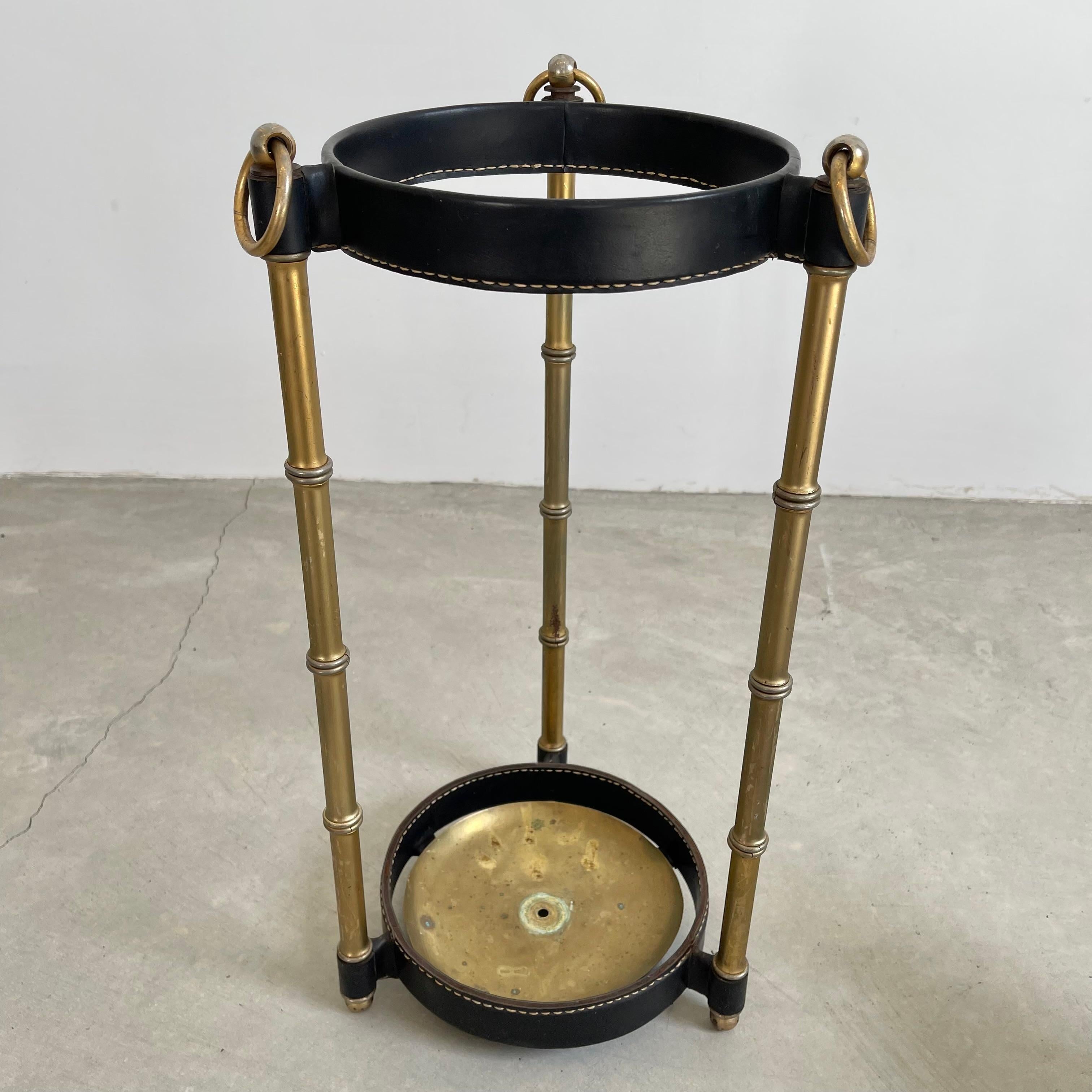 Jacques Adnet Leather and Brass Umbrella Stand, 1950s For Sale 10