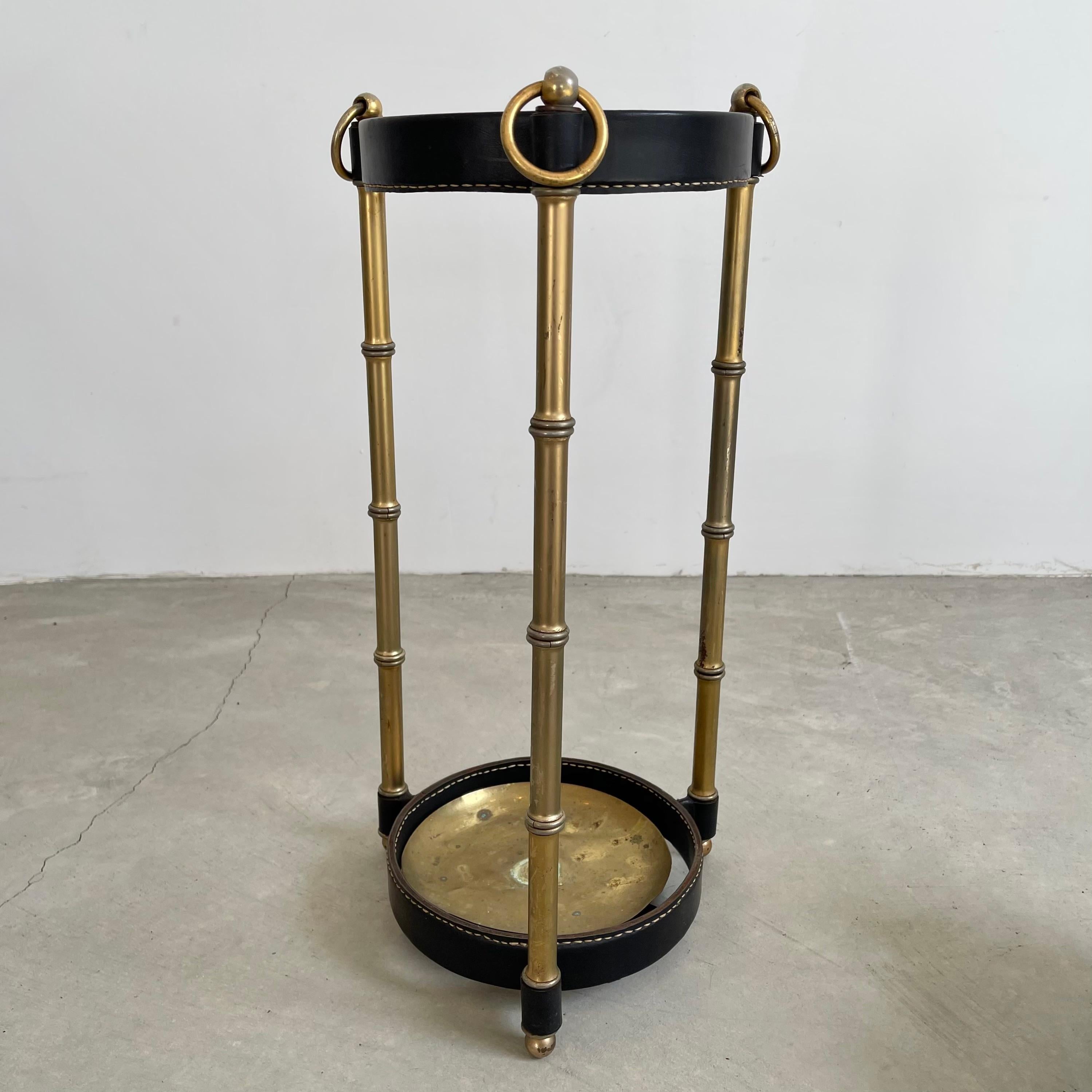 Jacques Adnet Leather and Brass Umbrella Stand, 1950s For Sale 11