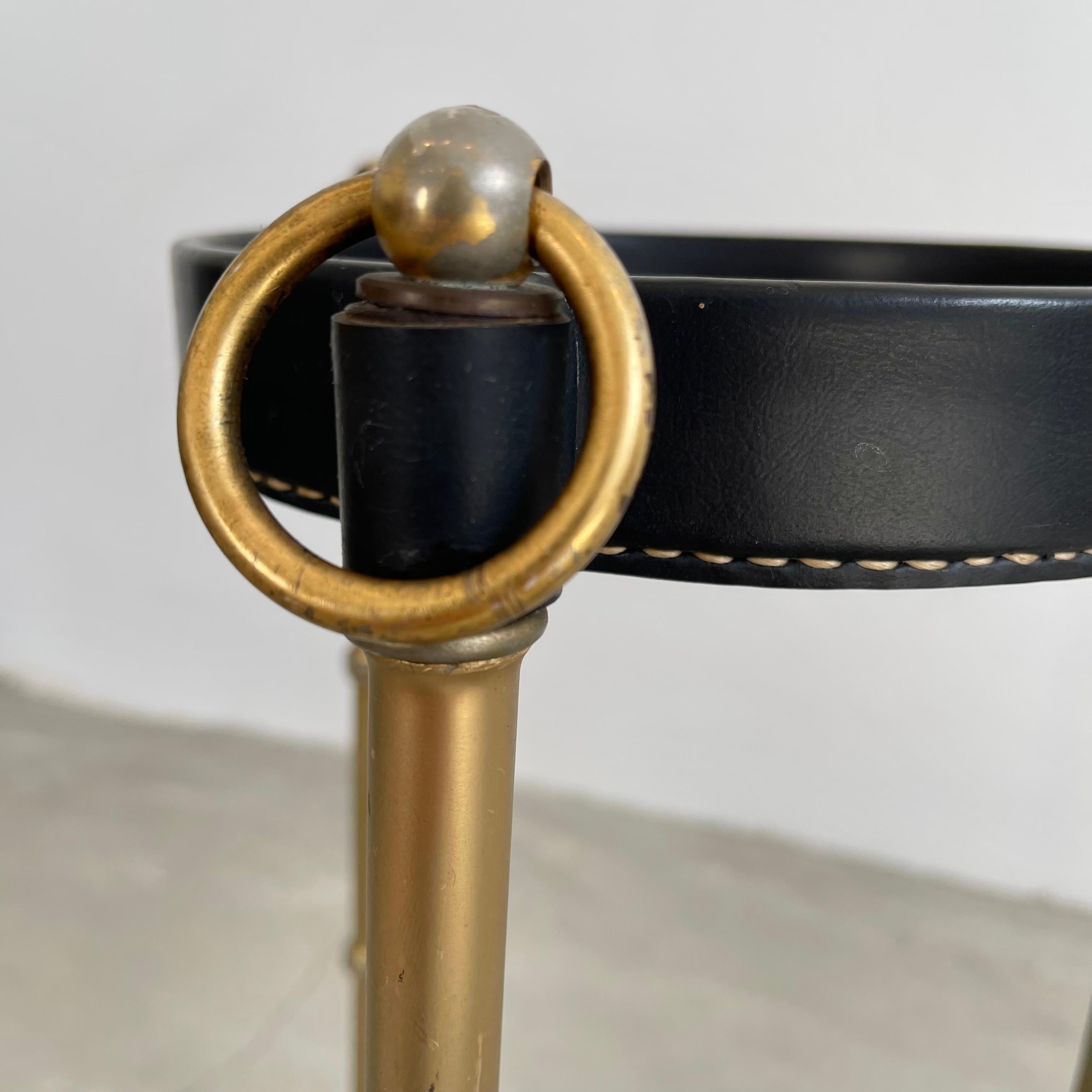 Mid-20th Century Jacques Adnet Leather and Brass Umbrella Stand, 1950s For Sale