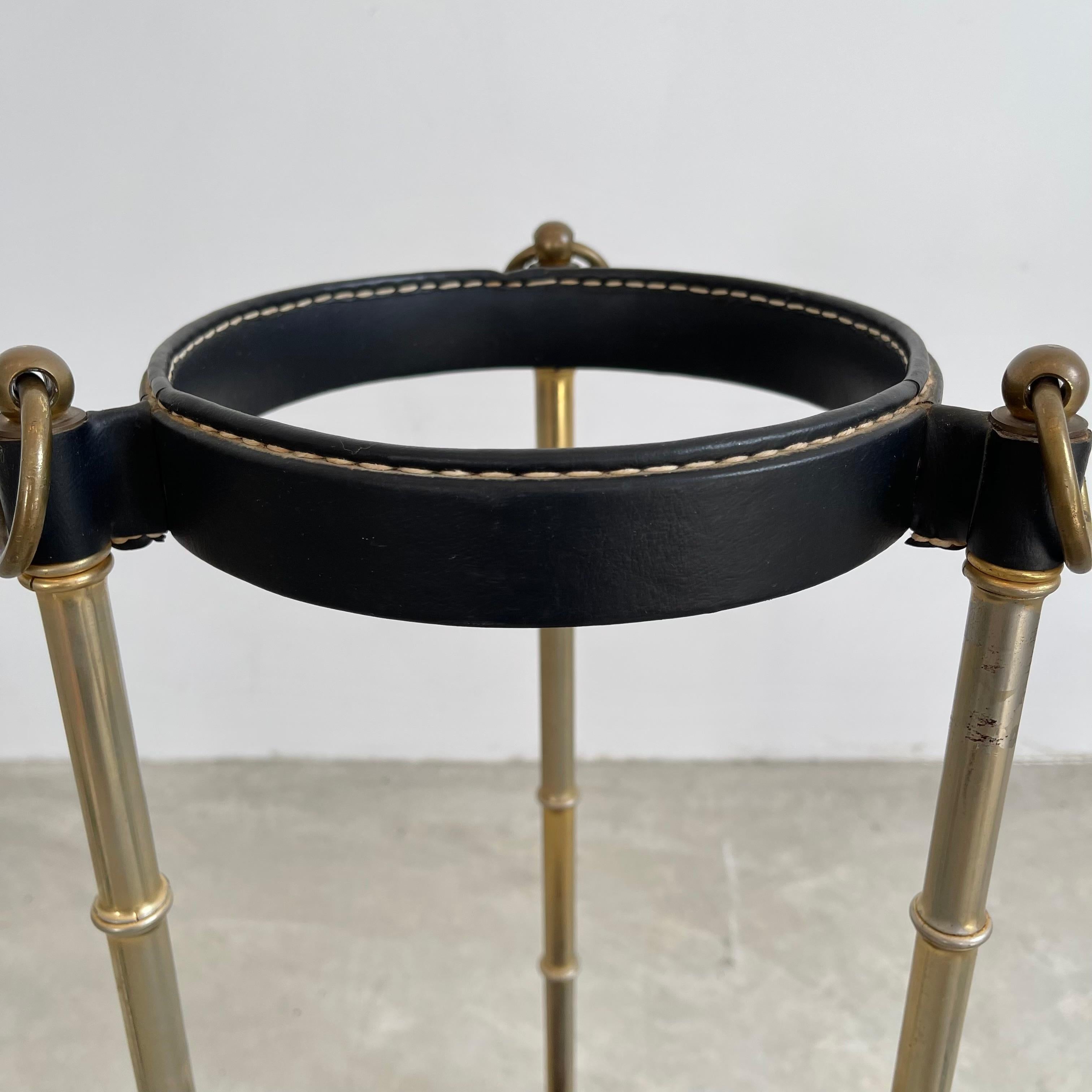 Mid-20th Century Jacques Adnet Leather and Brass Umbrella Stand, 1950s