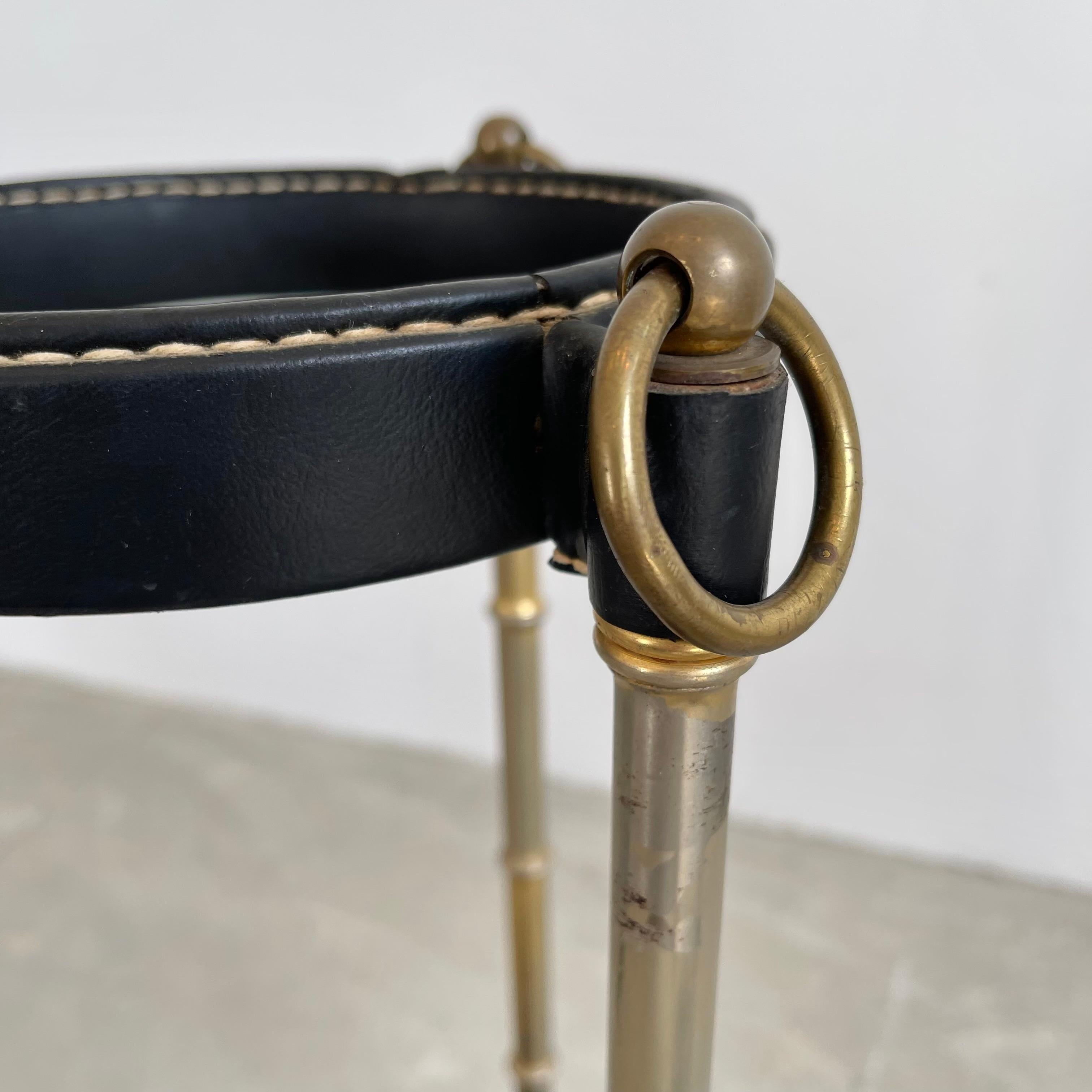 Jacques Adnet Leather and Brass Umbrella Stand, 1950s 1