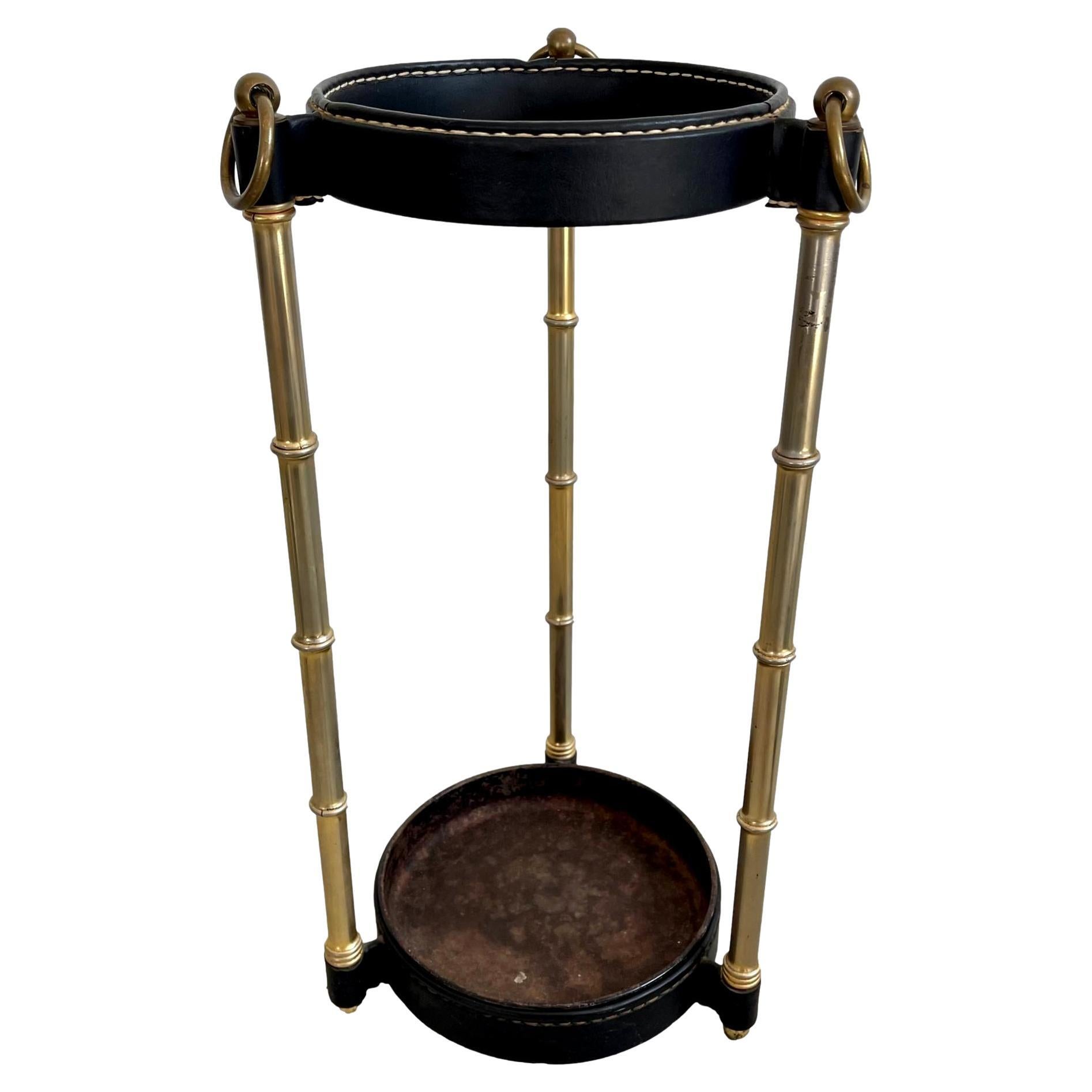 Jacques Style Faux Leather and Brass Waste Basket, Umbrella Stand at 1stDibs