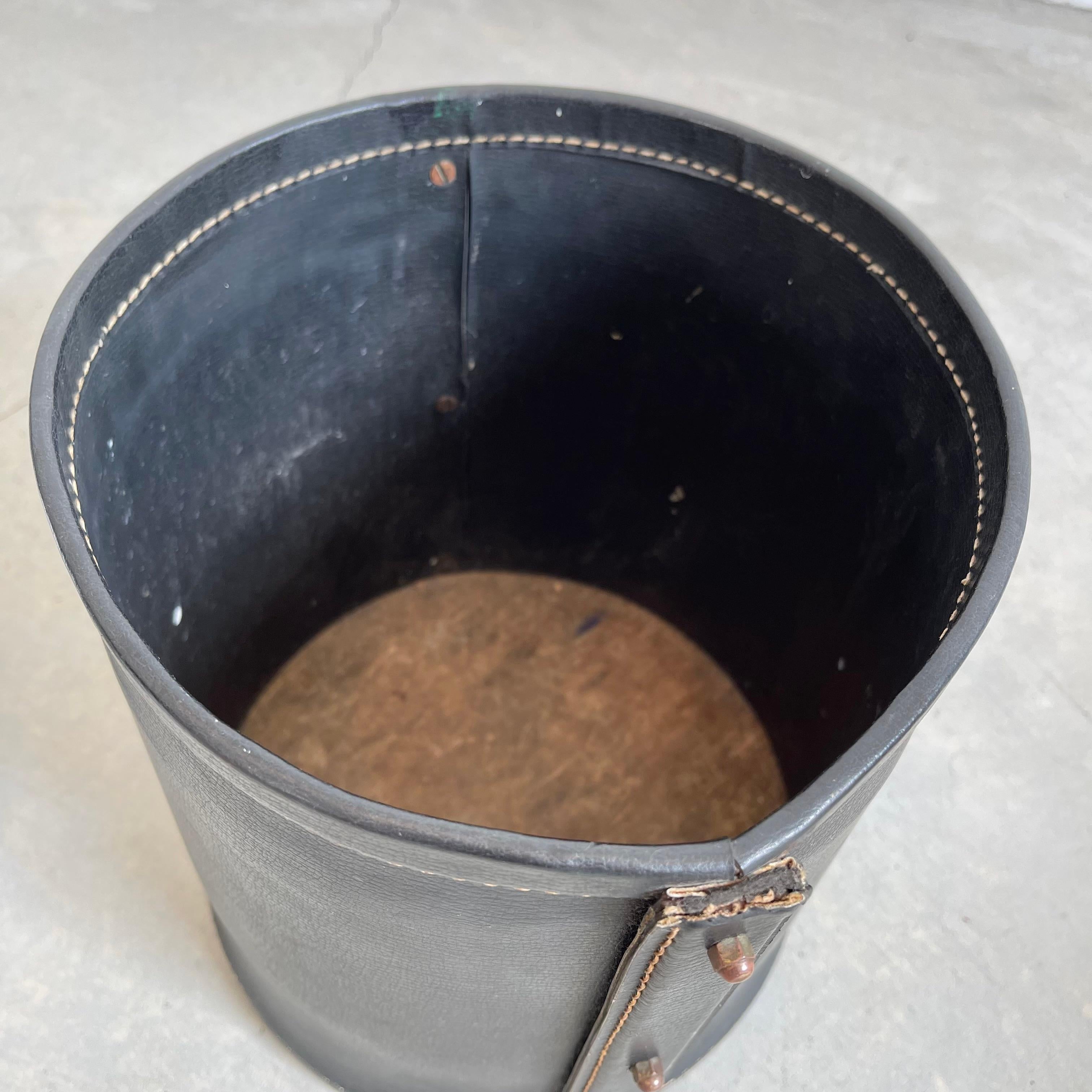 Jacques Adnet Leather and Brass Waste Basket 4