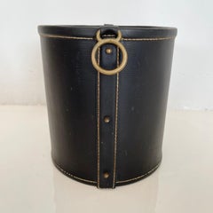 Jacques Adnet Leather and Brass Waste Basket