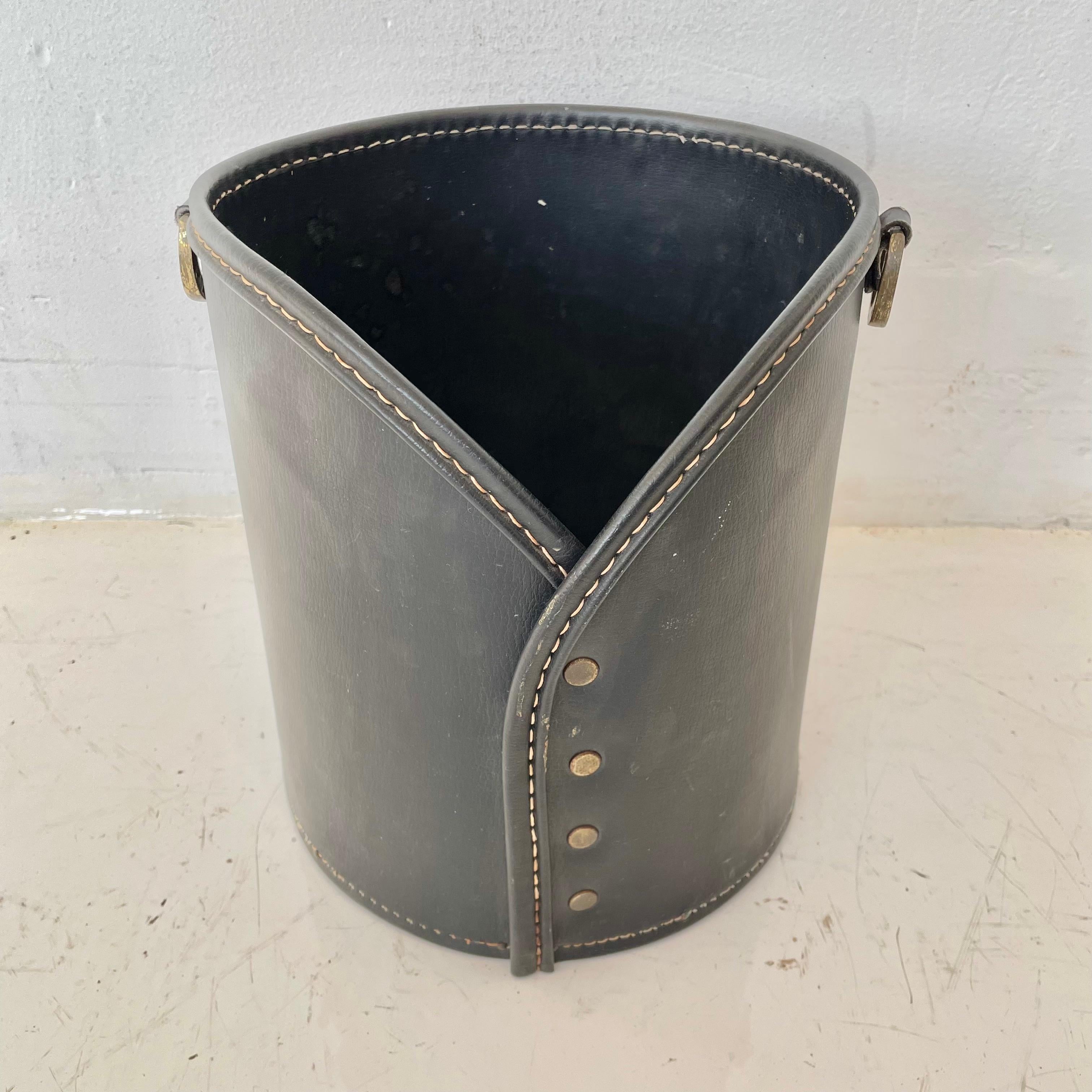 Curated visual reference: Fresh Look at Jacques Adnet Leather And Brass Waste Basket At 1Stdibs