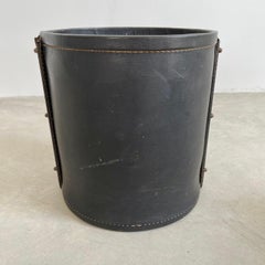 Jacques Adnet Leather and Brass Waste Basket