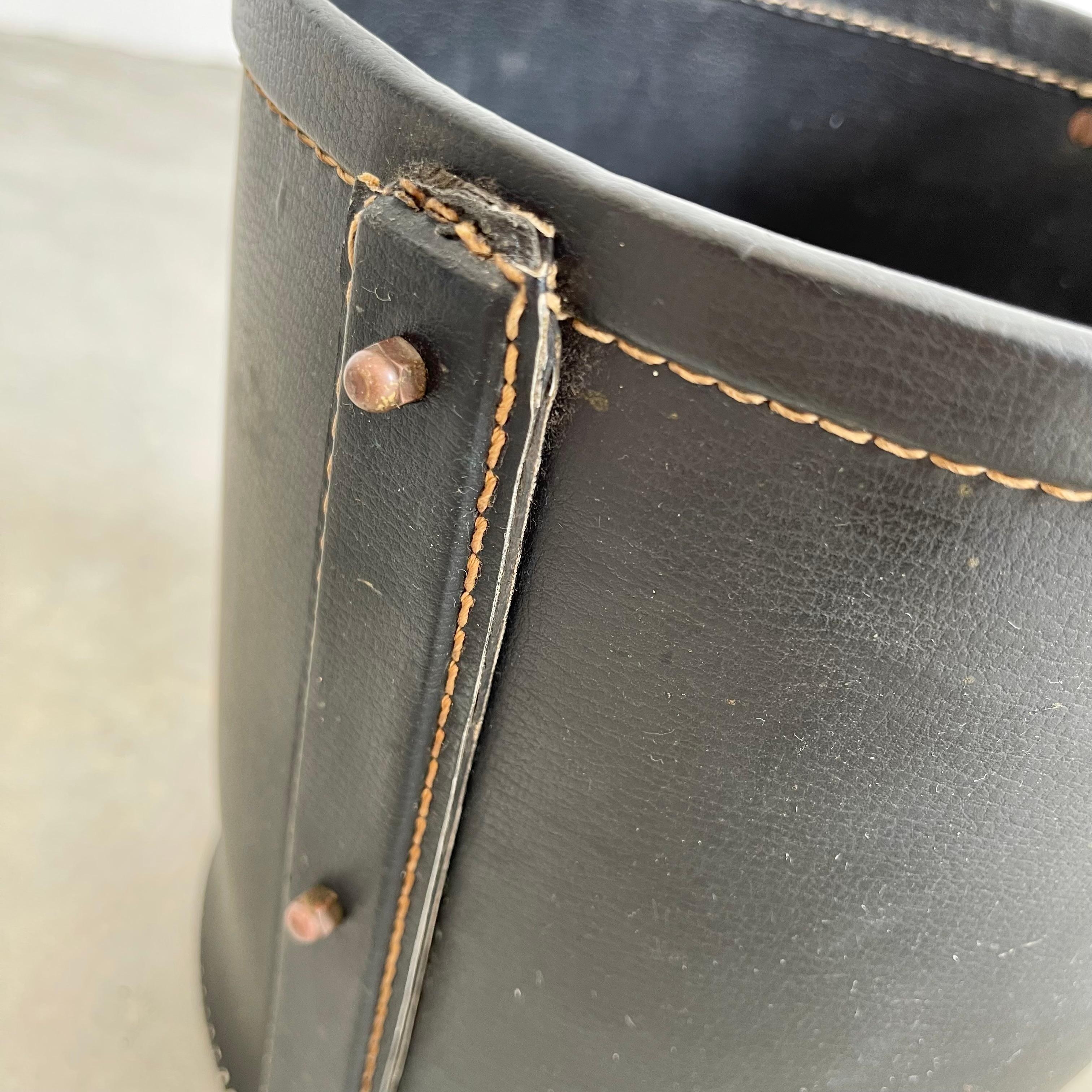 Art Deco Jacques Adnet Leather and Brass Waste Basket
