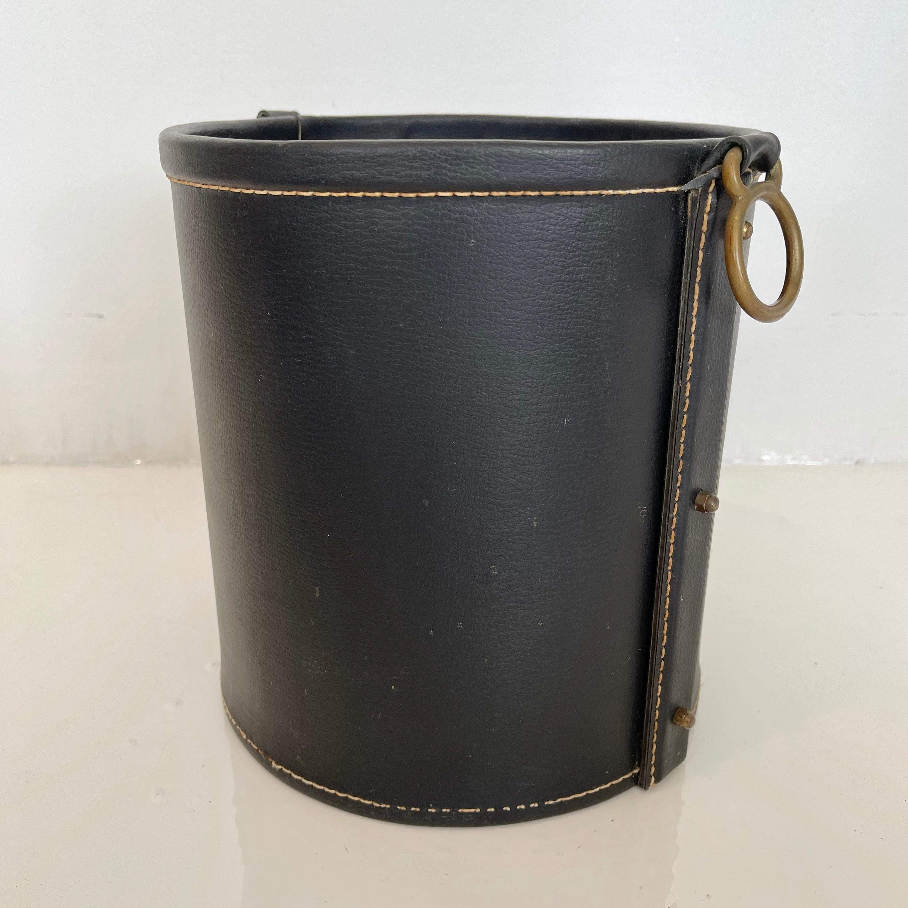 Jacques Adnet Leather and Brass Waste Basket 1