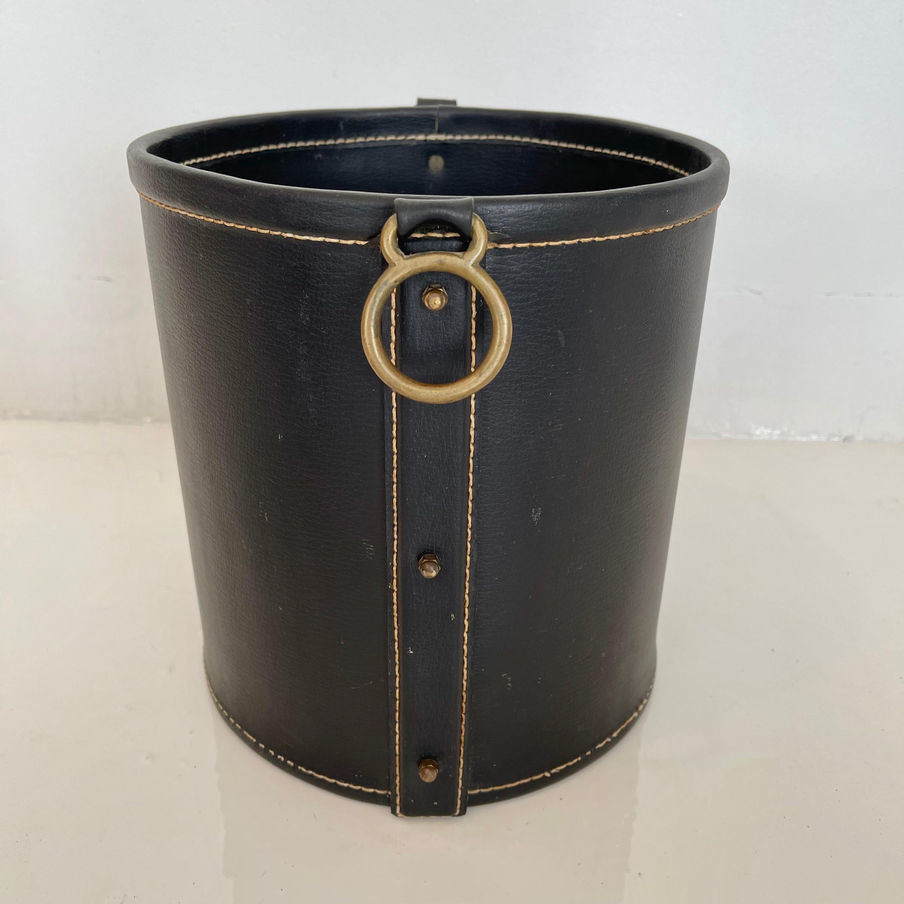 Jacques Adnet Leather and Brass Waste Basket 2