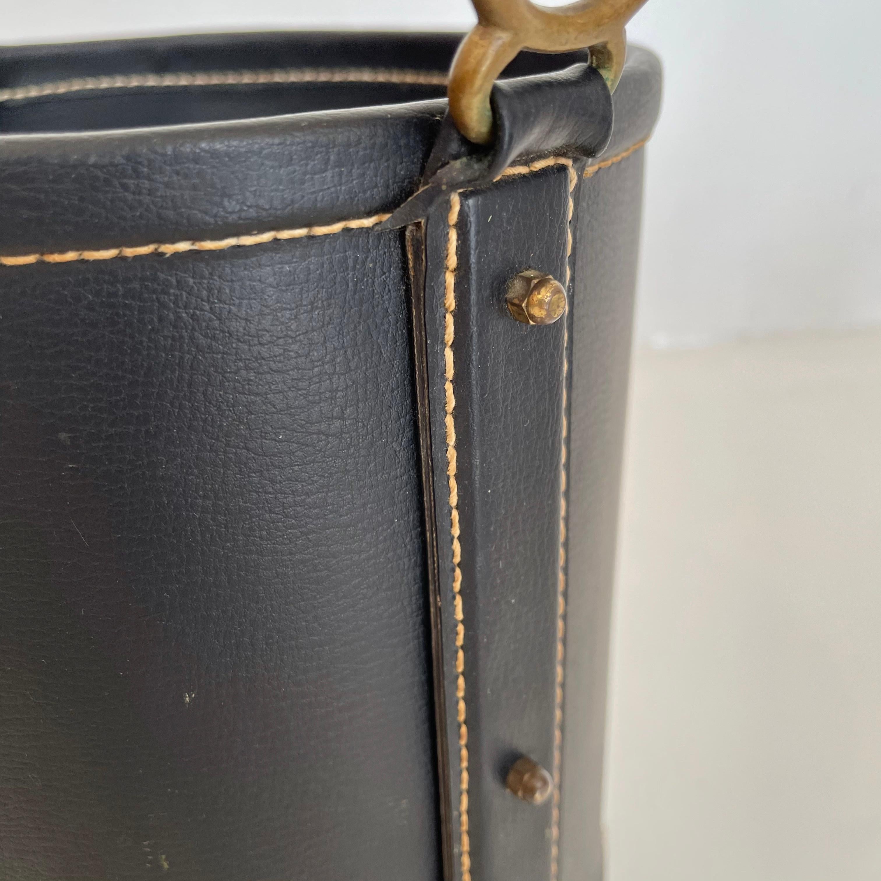 Jacques Adnet Leather and Brass Waste Basket 3