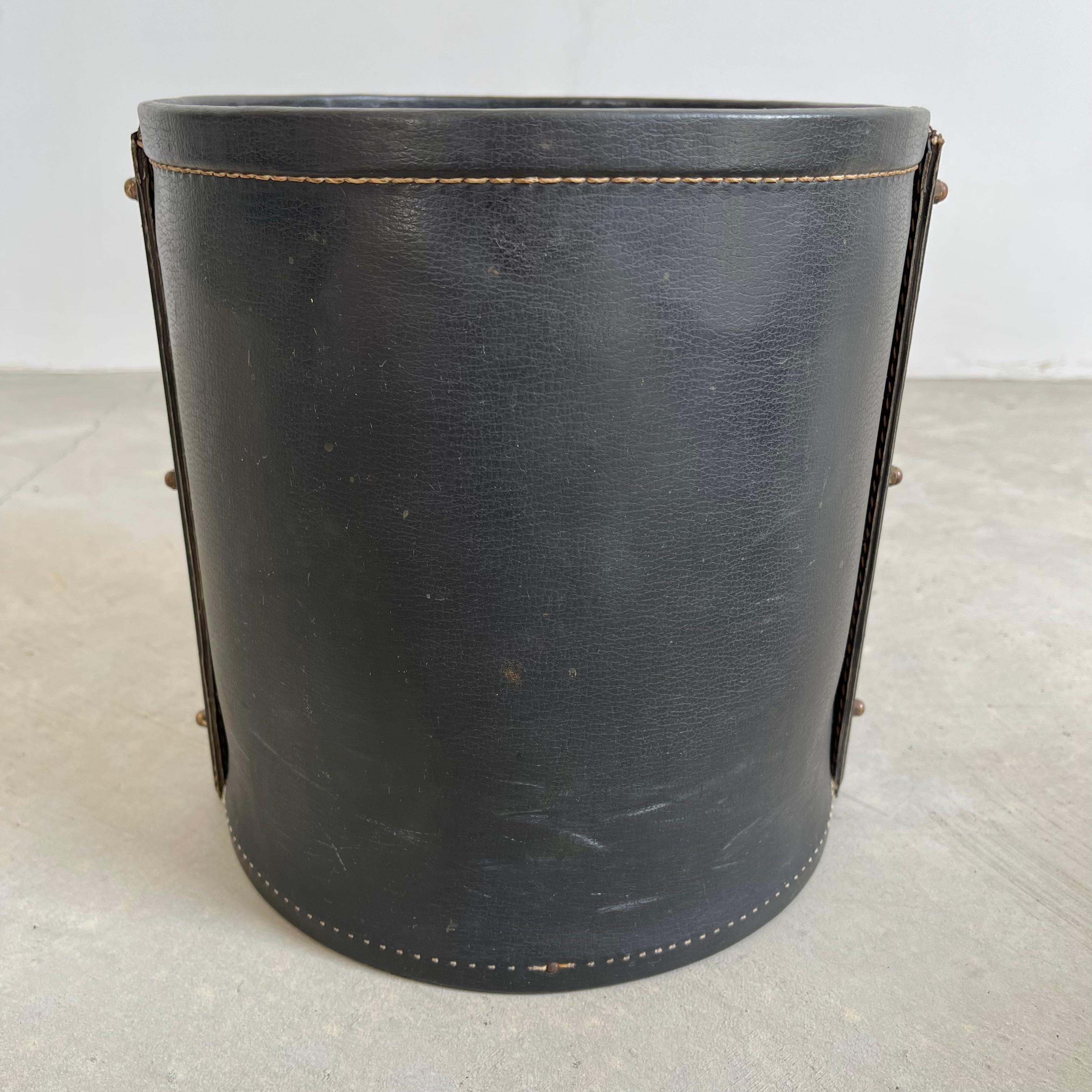 Jacques Adnet Leather and Brass Waste Basket 3