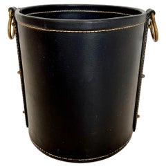 Jacques Adnet Leather and Brass Waste Basket