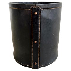Jacques Adnet Leather and Brass Waste Basket