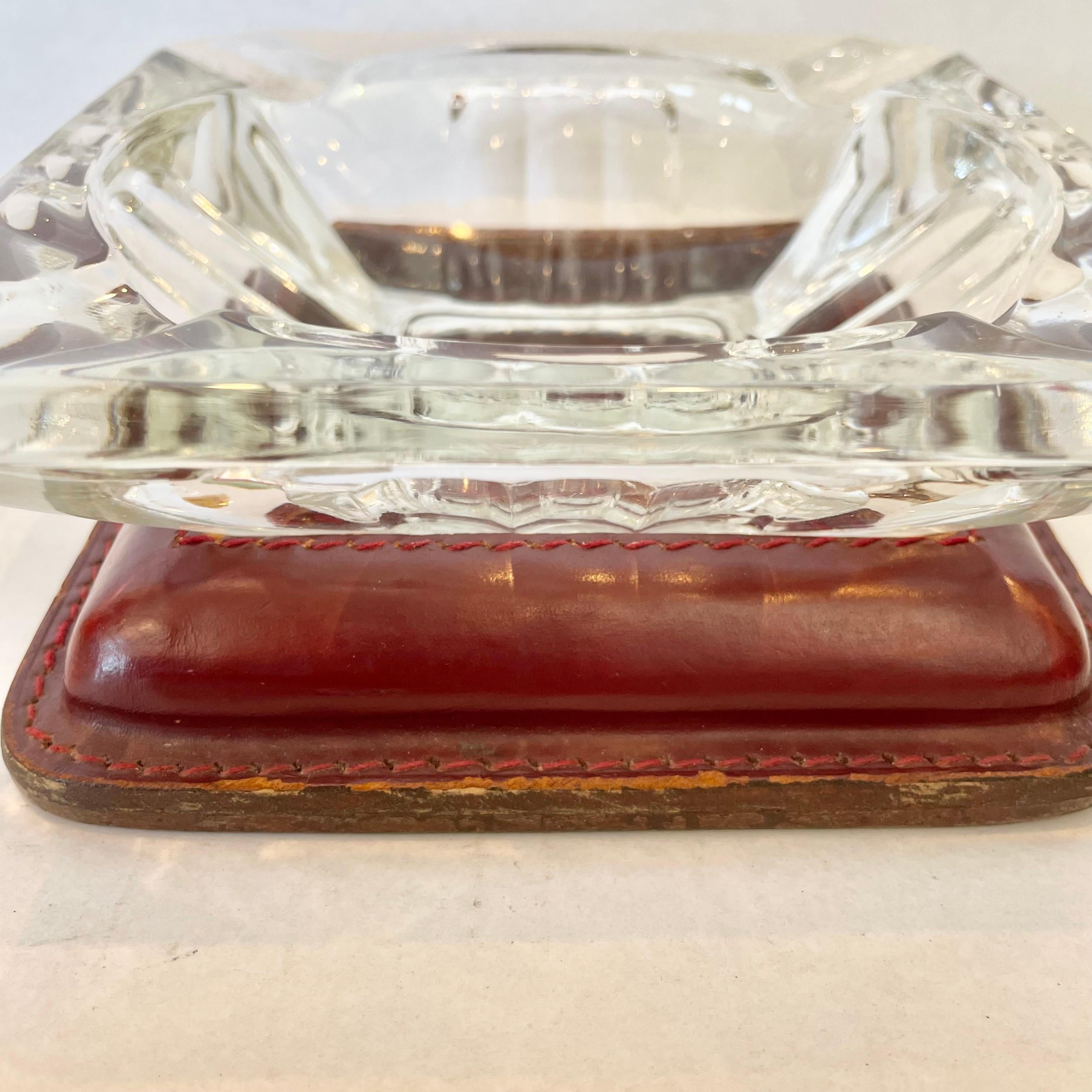 Jacques Adnet Leather and Glass Ashtray For Sale 5