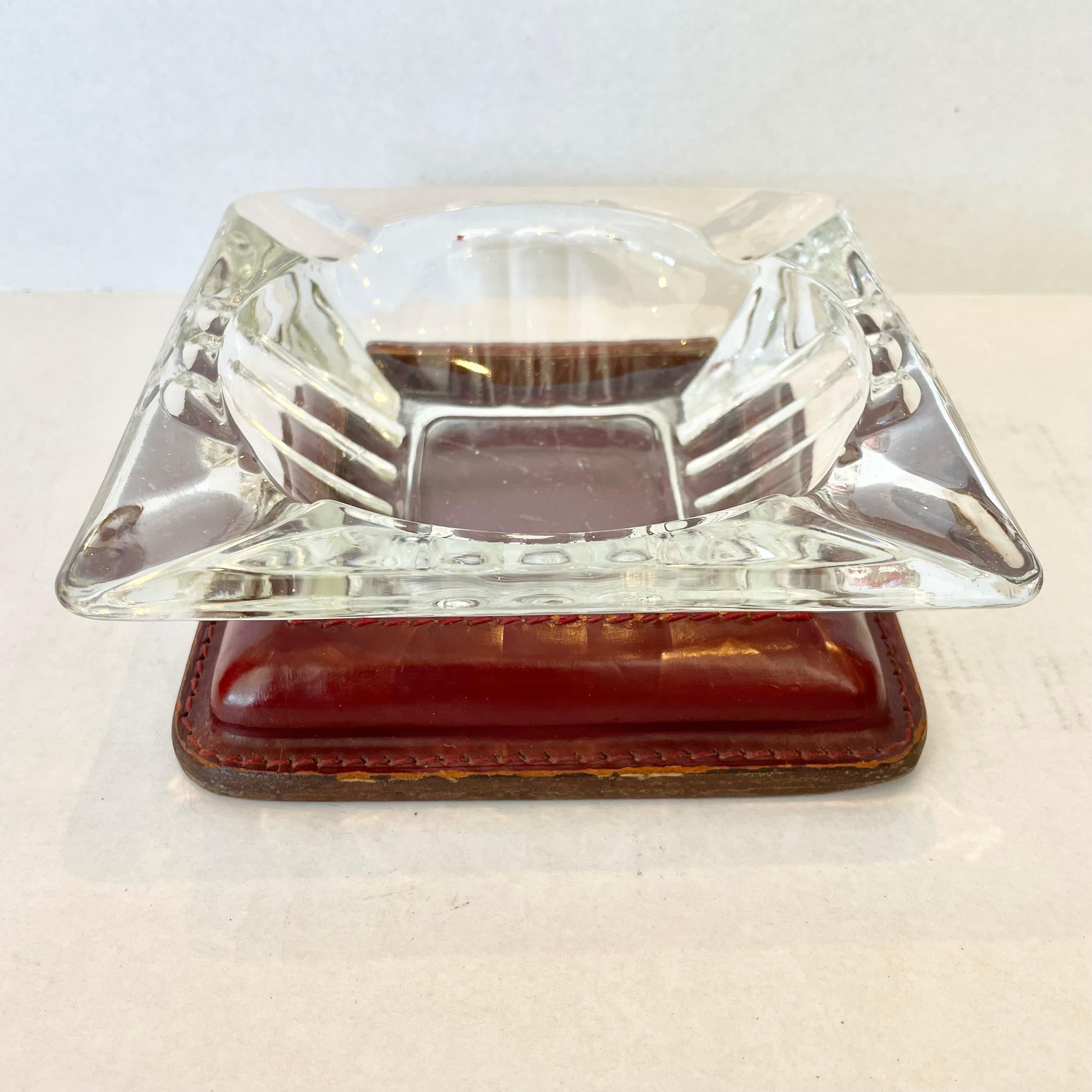 Jacques Adnet Leather and Glass Ashtray For Sale 6