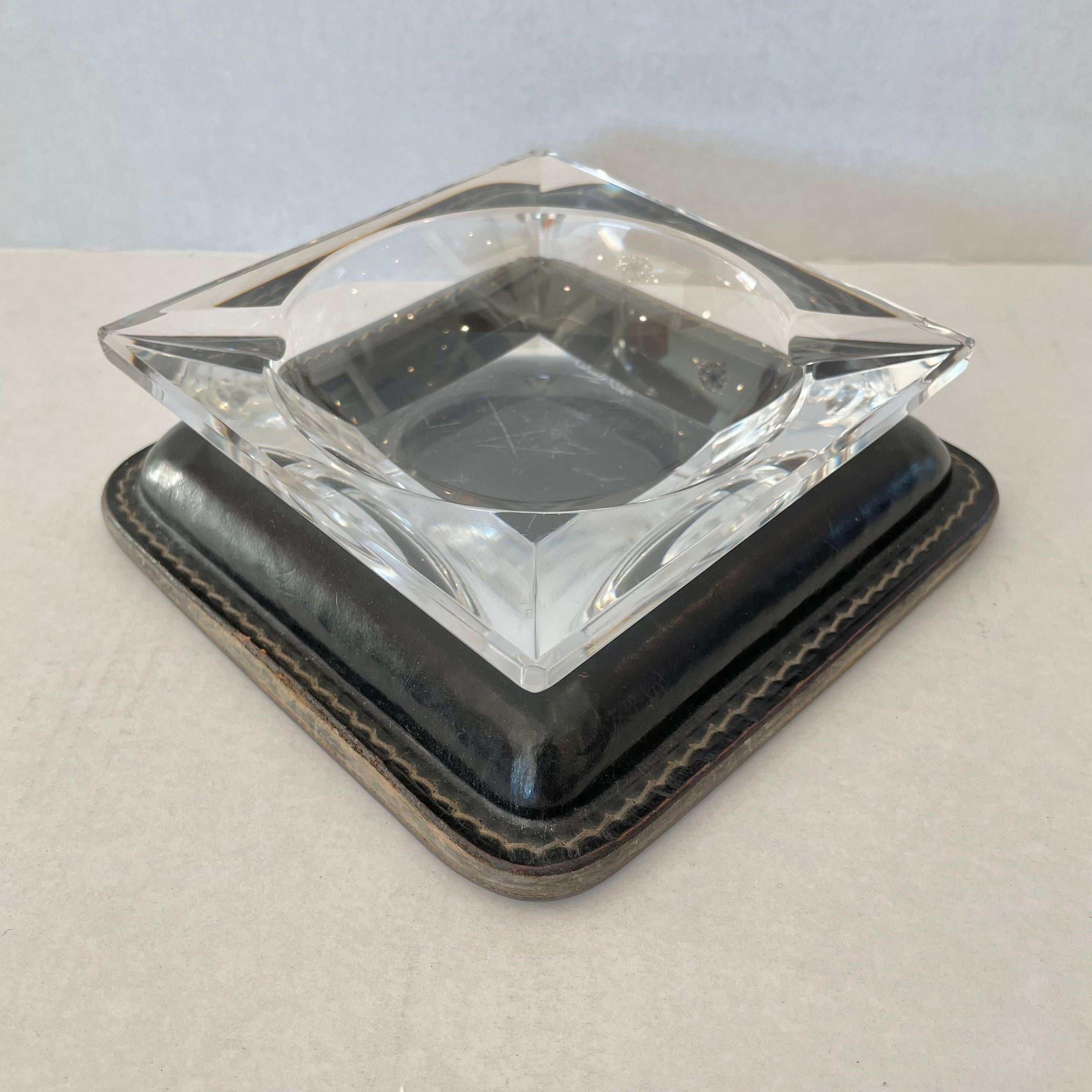 French Jacques Adnet Leather and Glass Ashtray