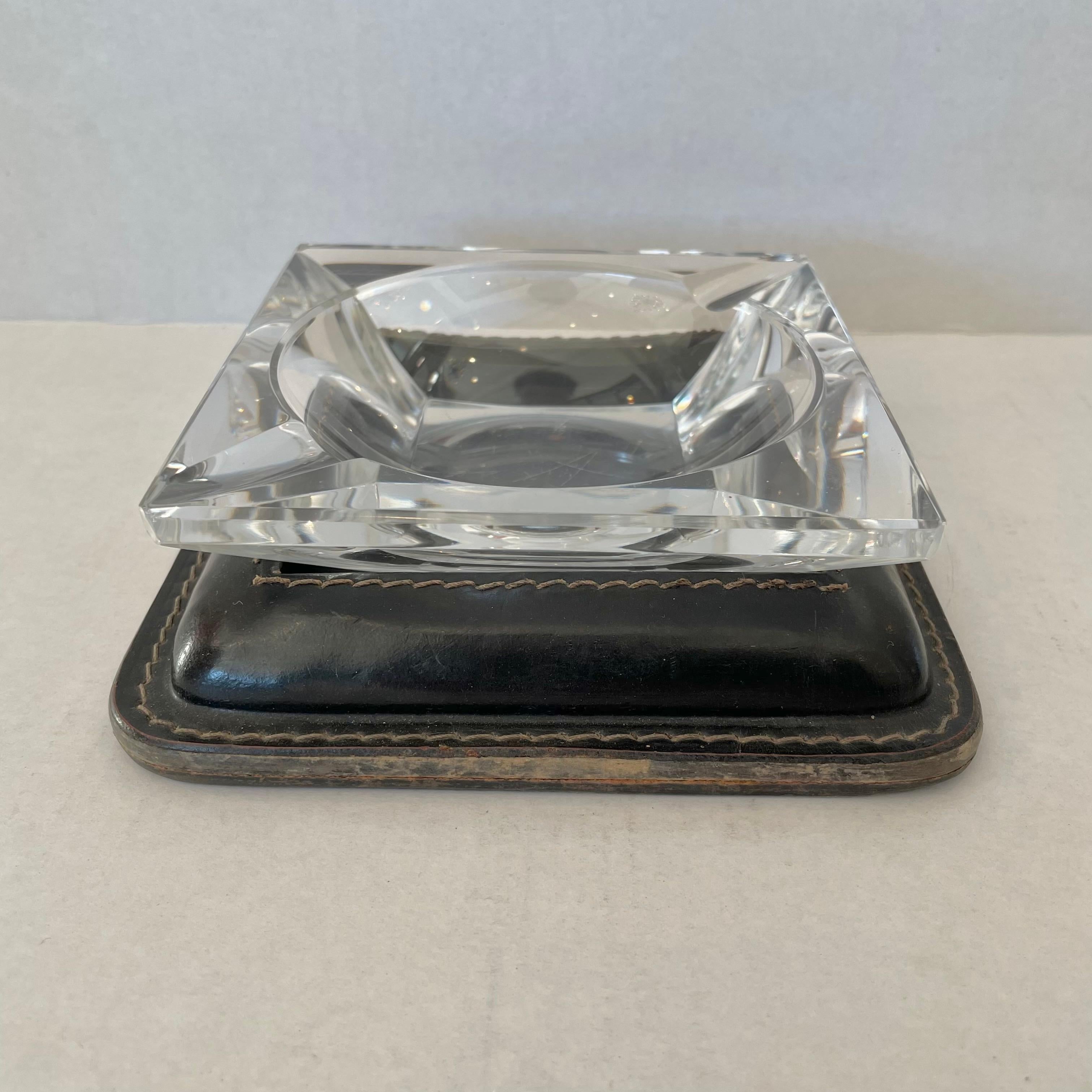 Mid-20th Century Jacques Adnet Leather and Glass Ashtray