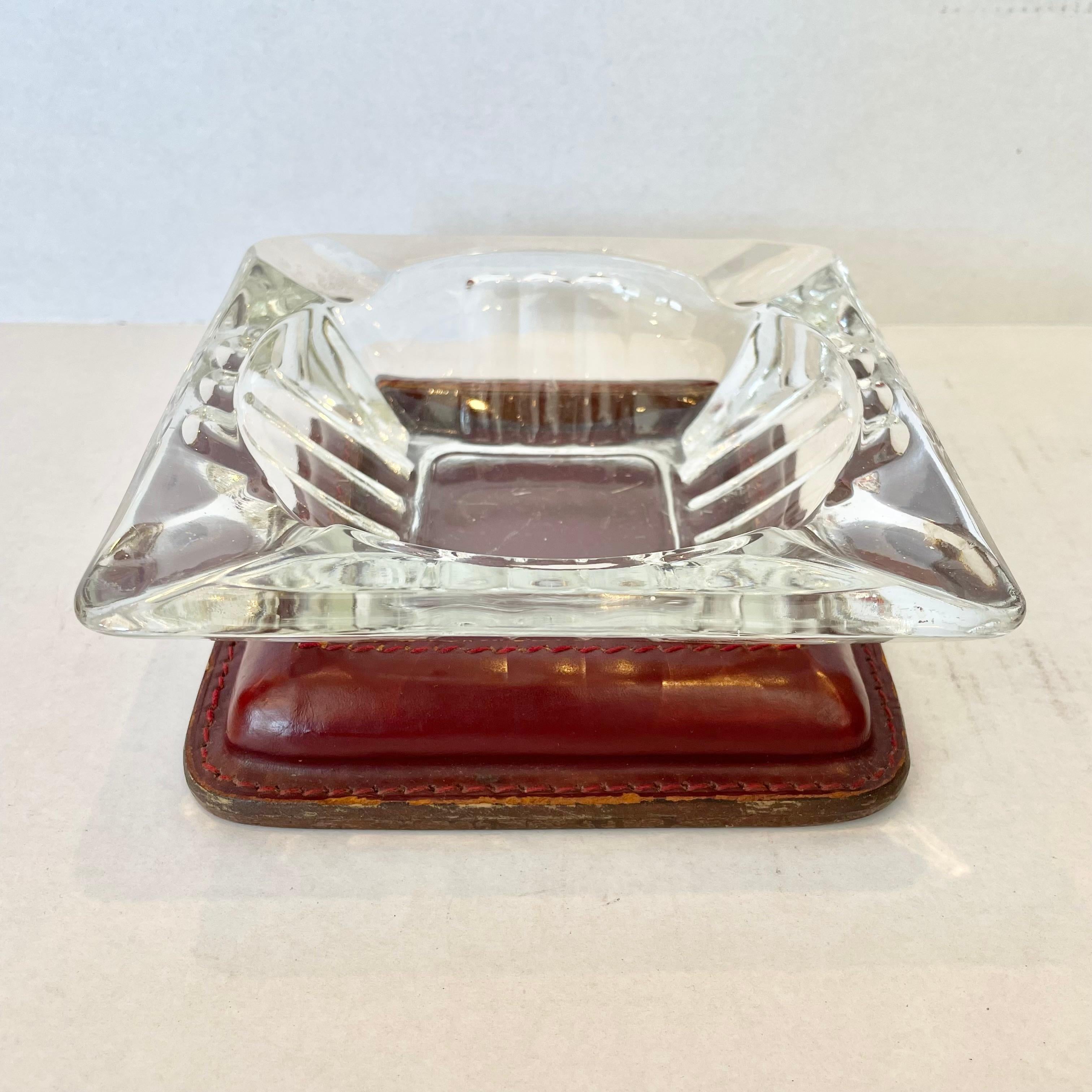 Jacques Adnet Leather and Glass Ashtray In Good Condition For Sale In Los Angeles, CA