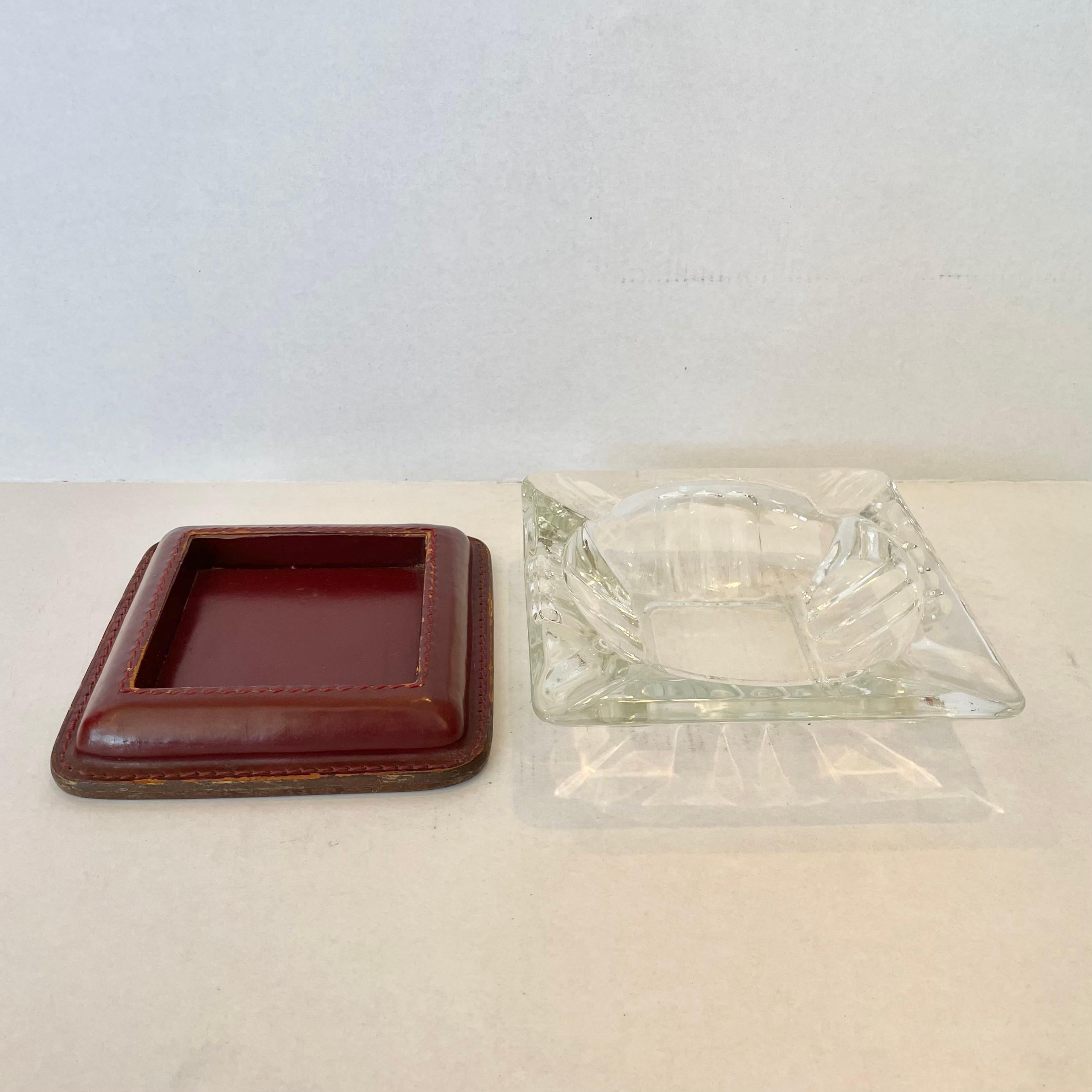 Mid-20th Century Jacques Adnet Leather and Glass Ashtray For Sale