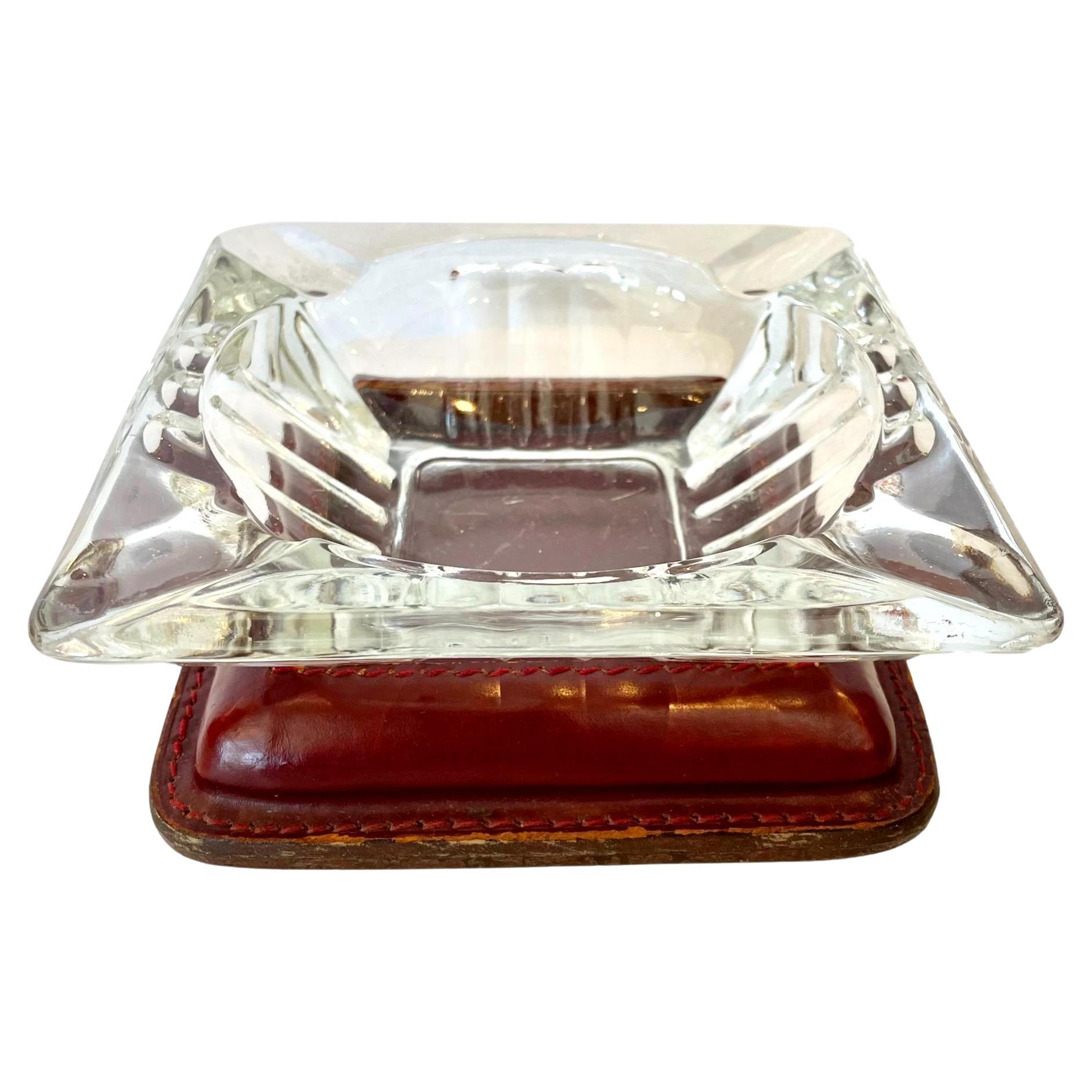 Jacques Adnet Leather and Glass Ashtray For Sale