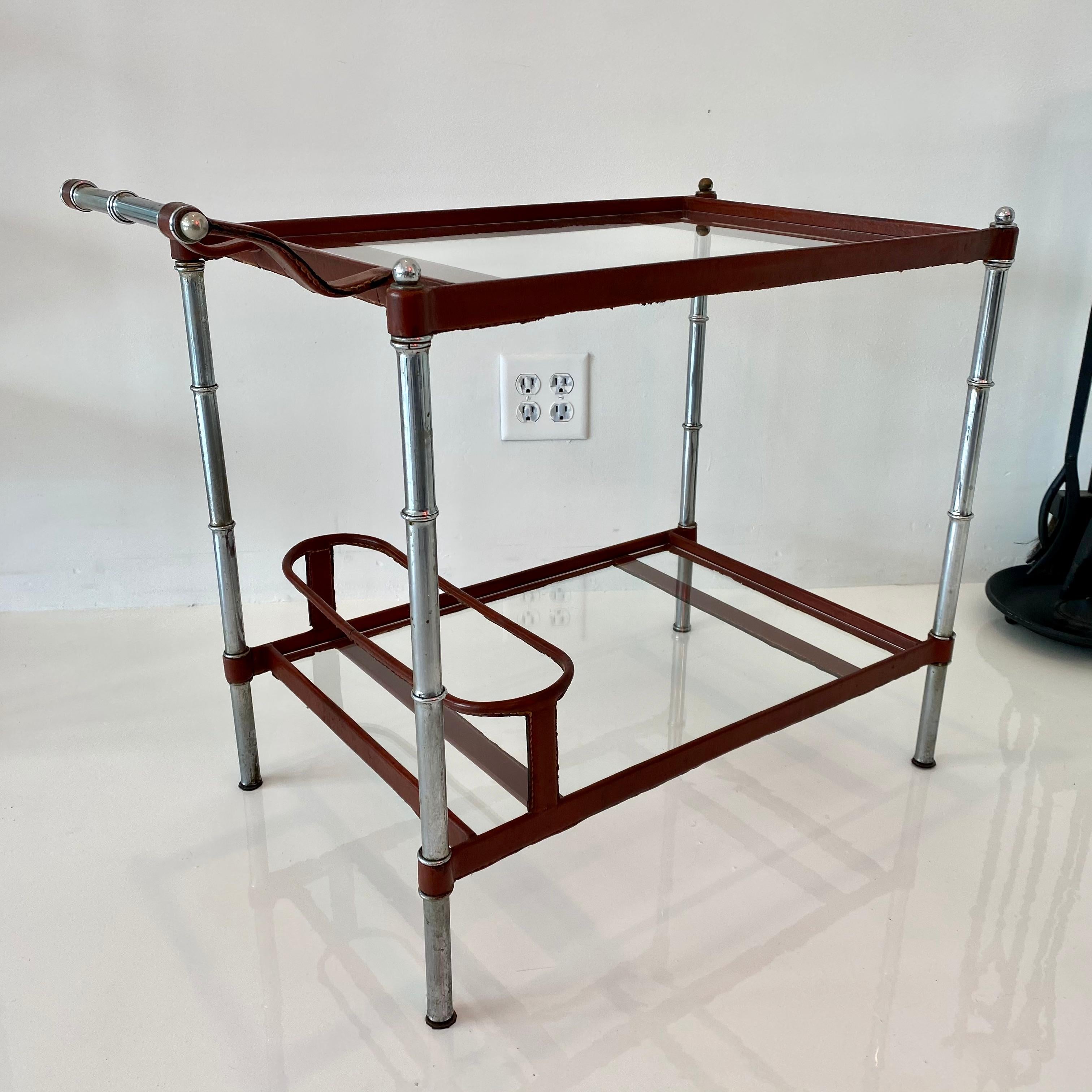 Jacques Adnet Leather and Glass Bar Cart 5