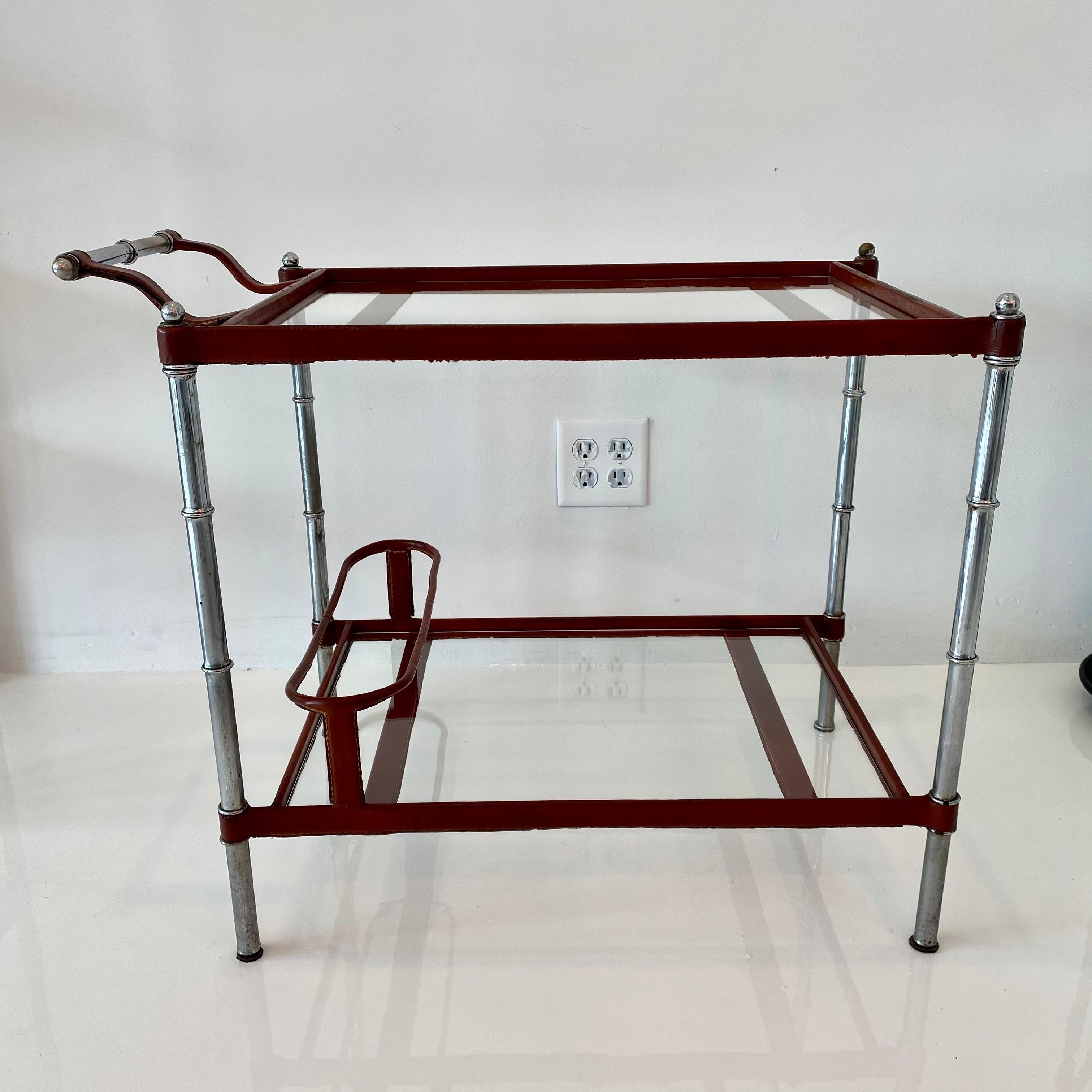 Jacques Adnet Leather and Glass Bar Cart 6