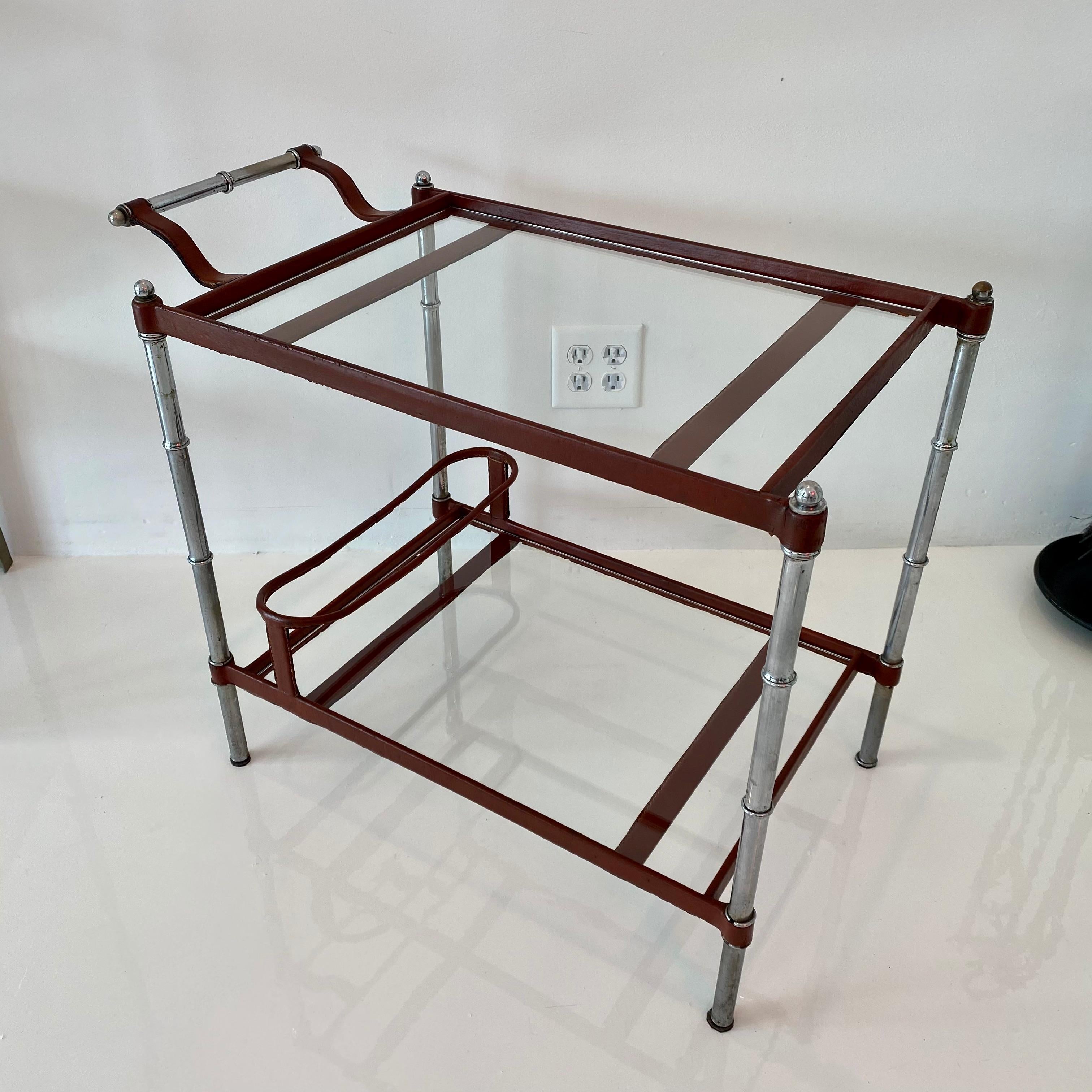Jacques Adnet Leather and Glass Bar Cart 8