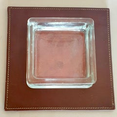 Jacques Adnet Leather and Glass Catchall