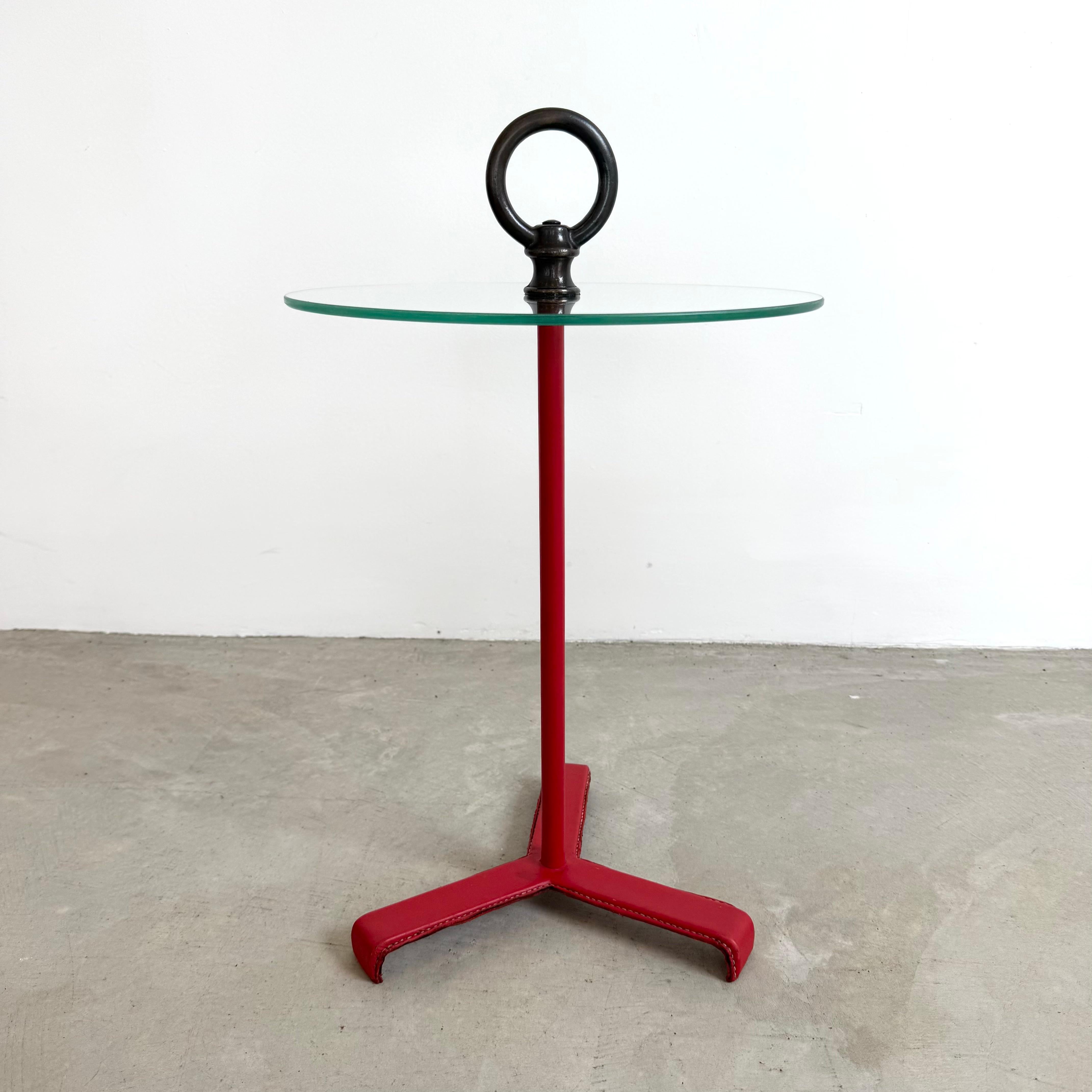 Jacques Adnet Table Cocktail Cuir et Verre, 1950 France en vente 8