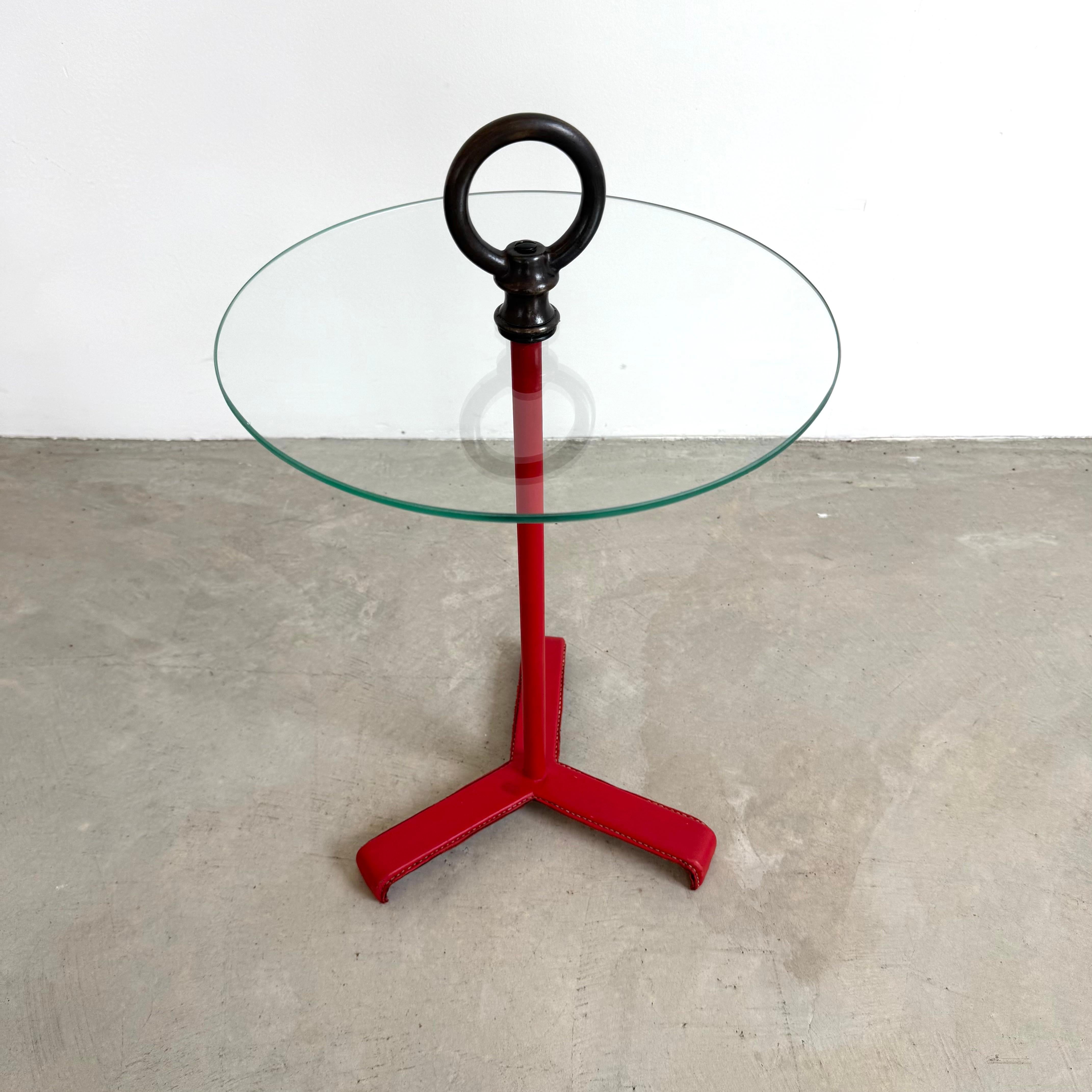 Jacques Adnet Table Cocktail Cuir et Verre, 1950 France en vente 9