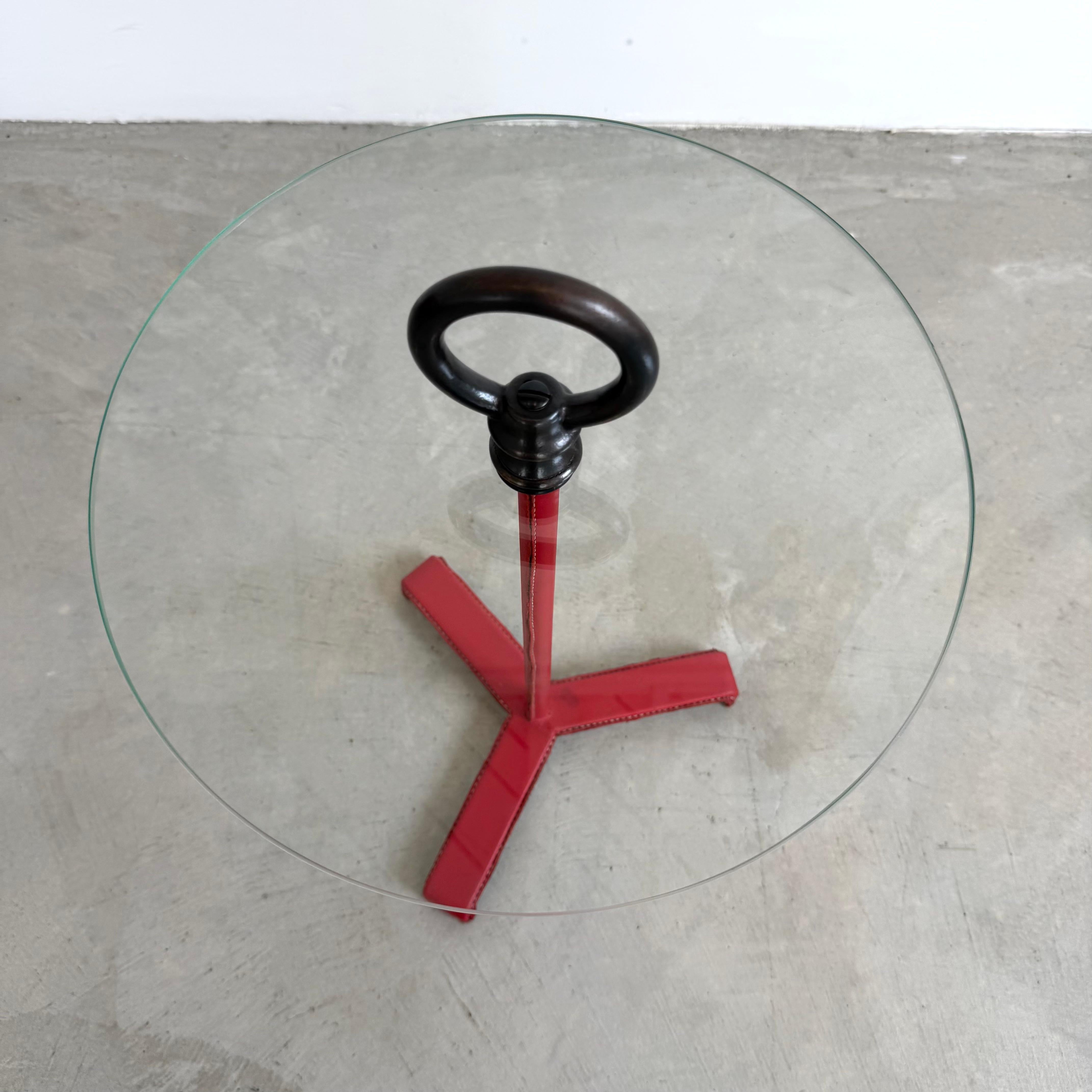 Jacques Adnet Table Cocktail Cuir et Verre, 1950 France en vente 10