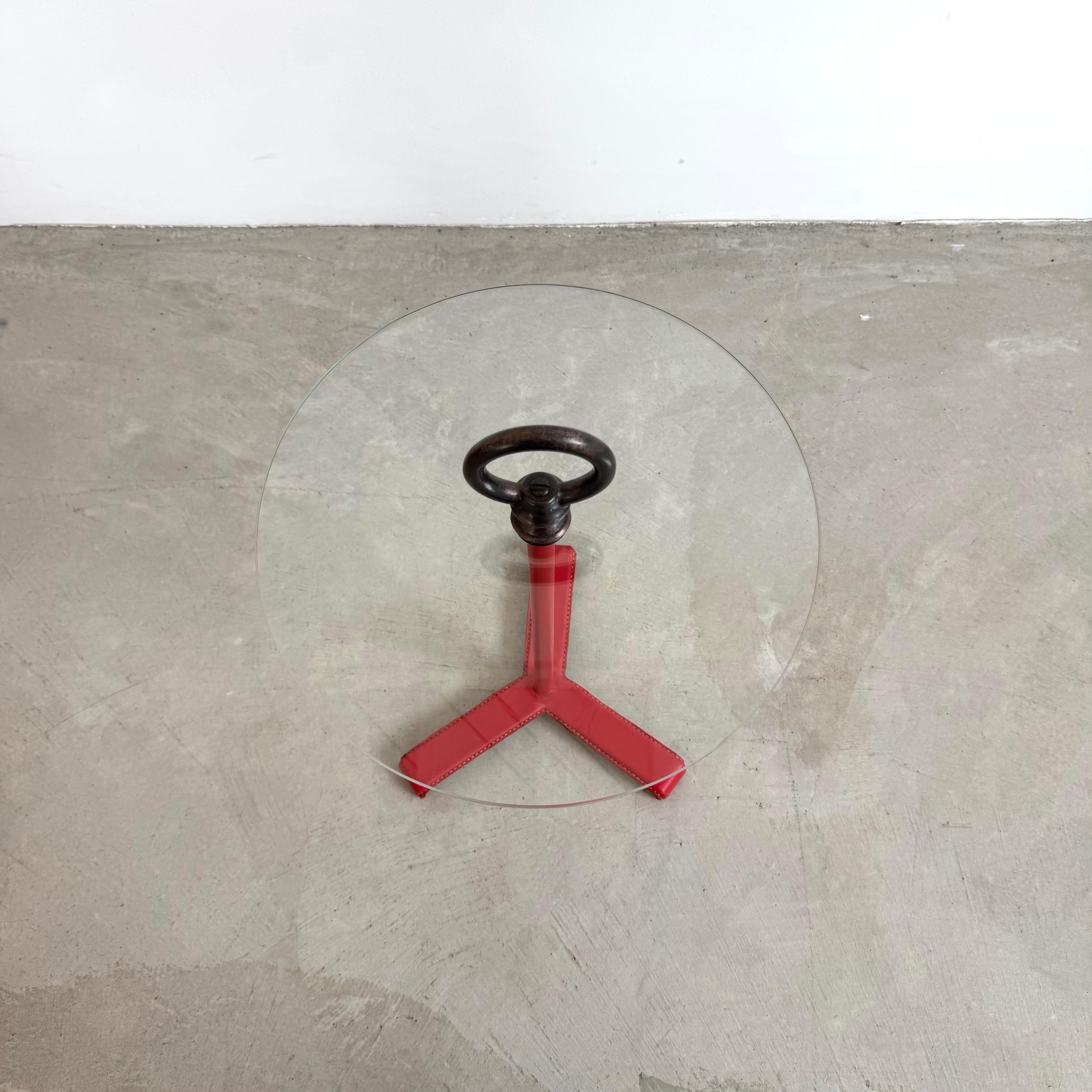 Jacques Adnet Table Cocktail Cuir et Verre, 1950 France en vente 4