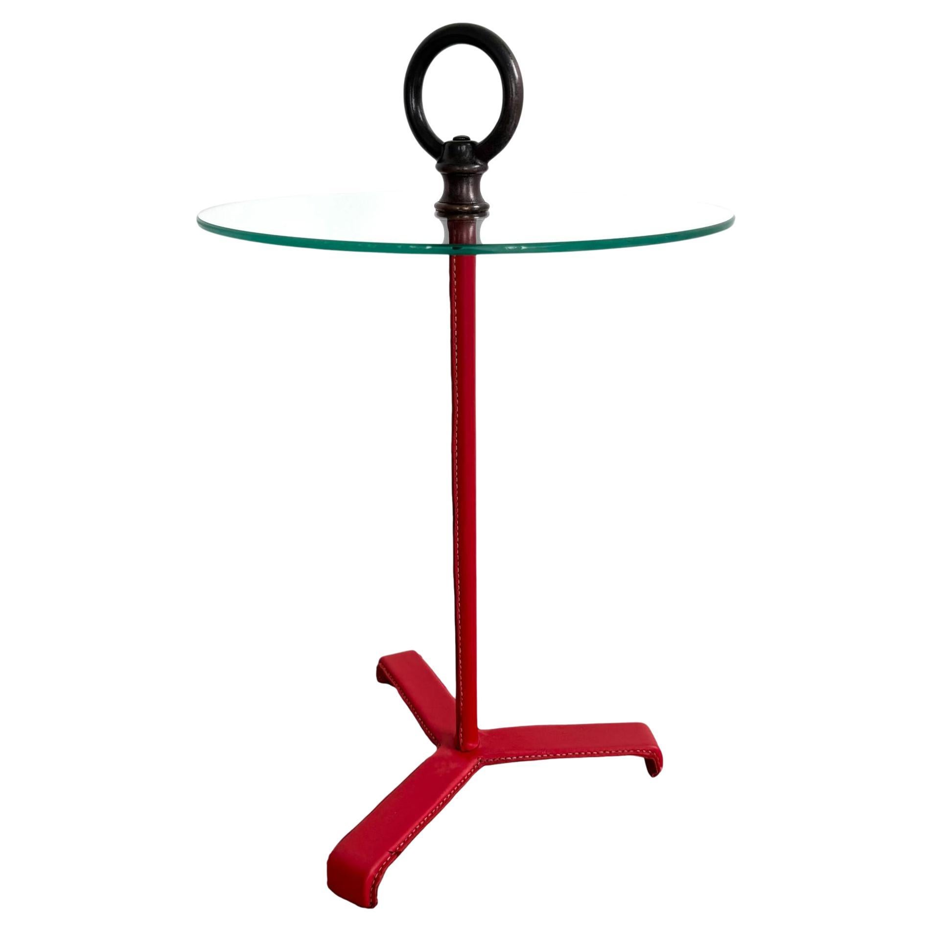 Jacques Adnet Table Cocktail Cuir et Verre, 1950 France en vente