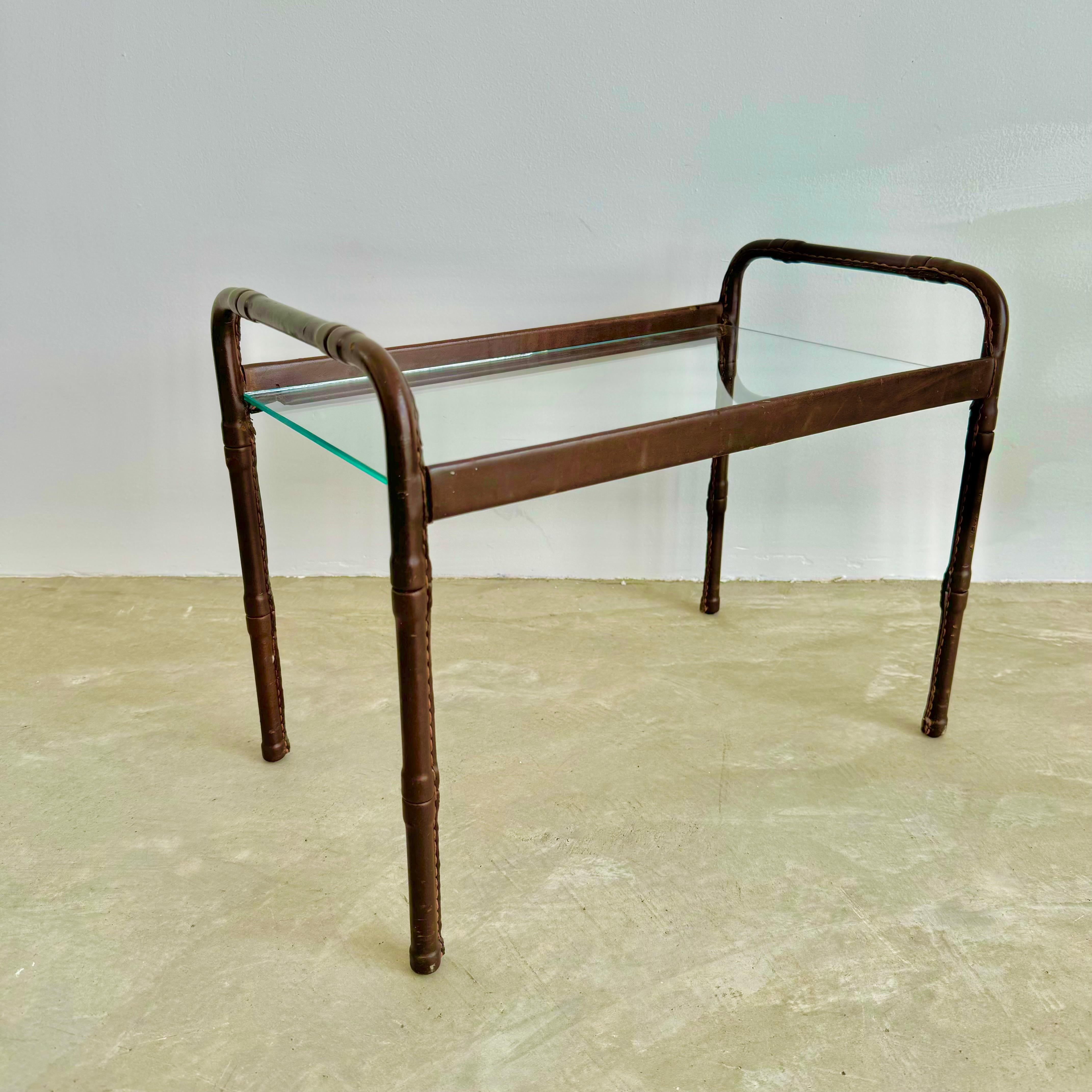 Jacques Adnet Leather and Glass Side Table, 1950s France For Sale 2