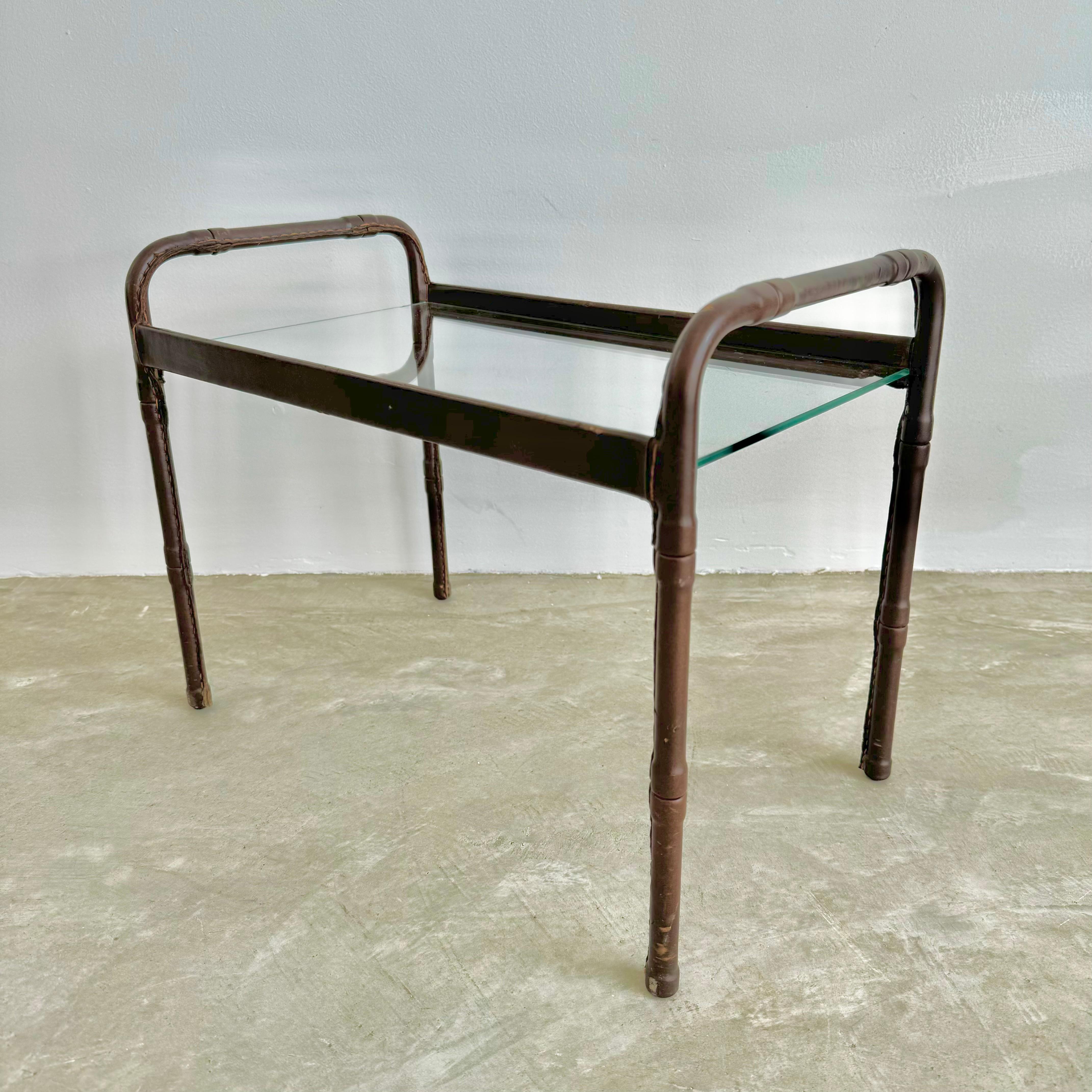 Jacques Adnet Leather and Glass Side Table, 1950s France For Sale 3