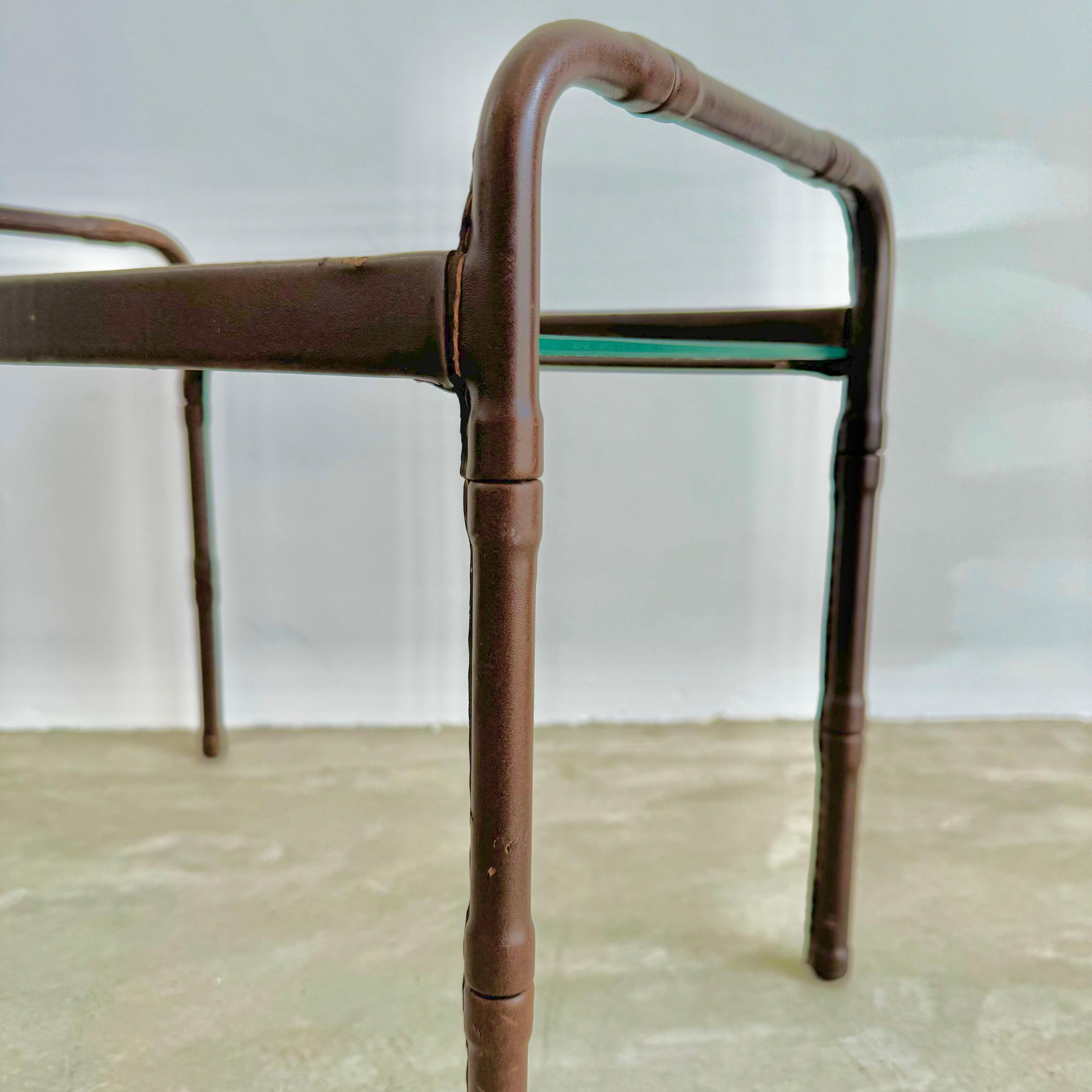 Jacques Adnet Leather and Glass Side Table, 1950s France For Sale 4